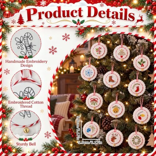 12 Pcs Christmas Embroidery Kit, Xmas DIY Ornament Kits for Beginners — 사진 2