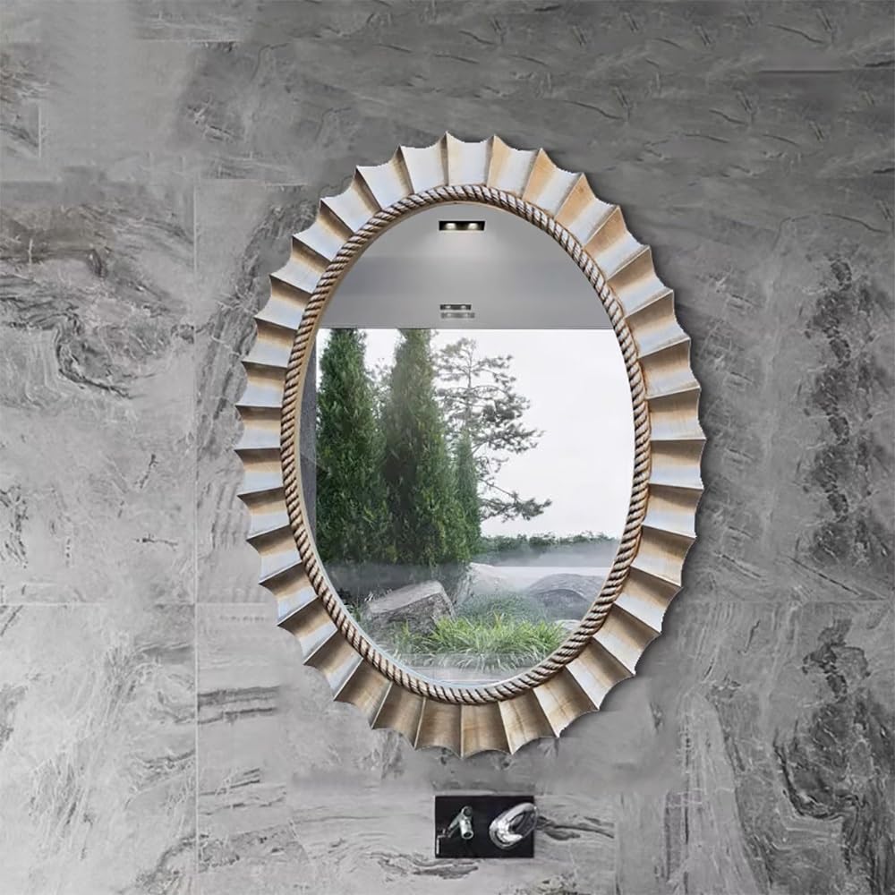 SXFSDOU Vintage Mirror, Large Wall Baroque Antique Ornate Gold Oval Vanity Decorative Mirror for Bathroom, Entryway, Living Room, Hallway(Silver)