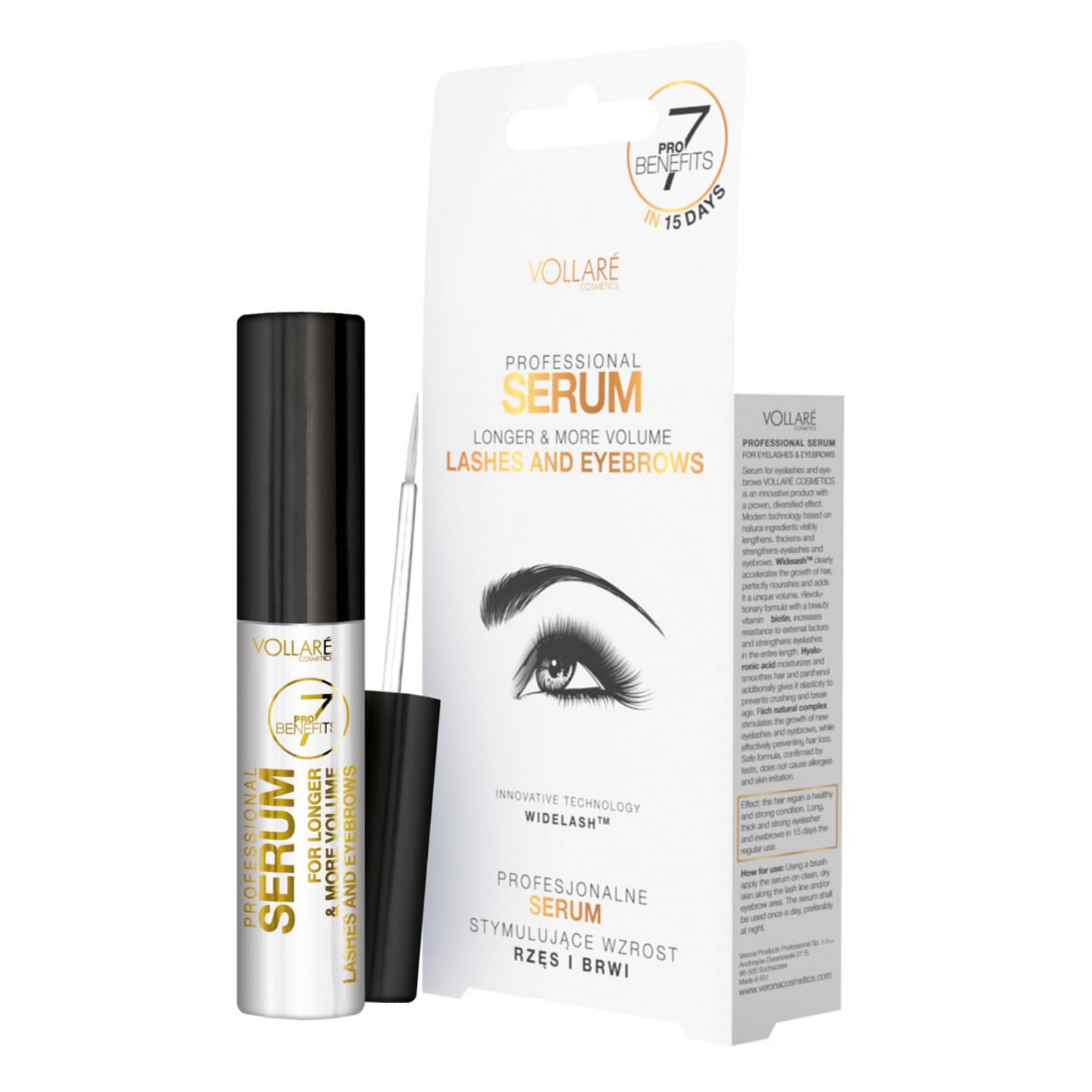 Siero Rinforzante Ciglia e Sopracciglia con WIDELASH™ – Allungante, Volumizzante, Nutriente – Ciglia Più Lunghe e Piene in 15 Giorni – Formula Professionale, 100% Efficace – 9 ml