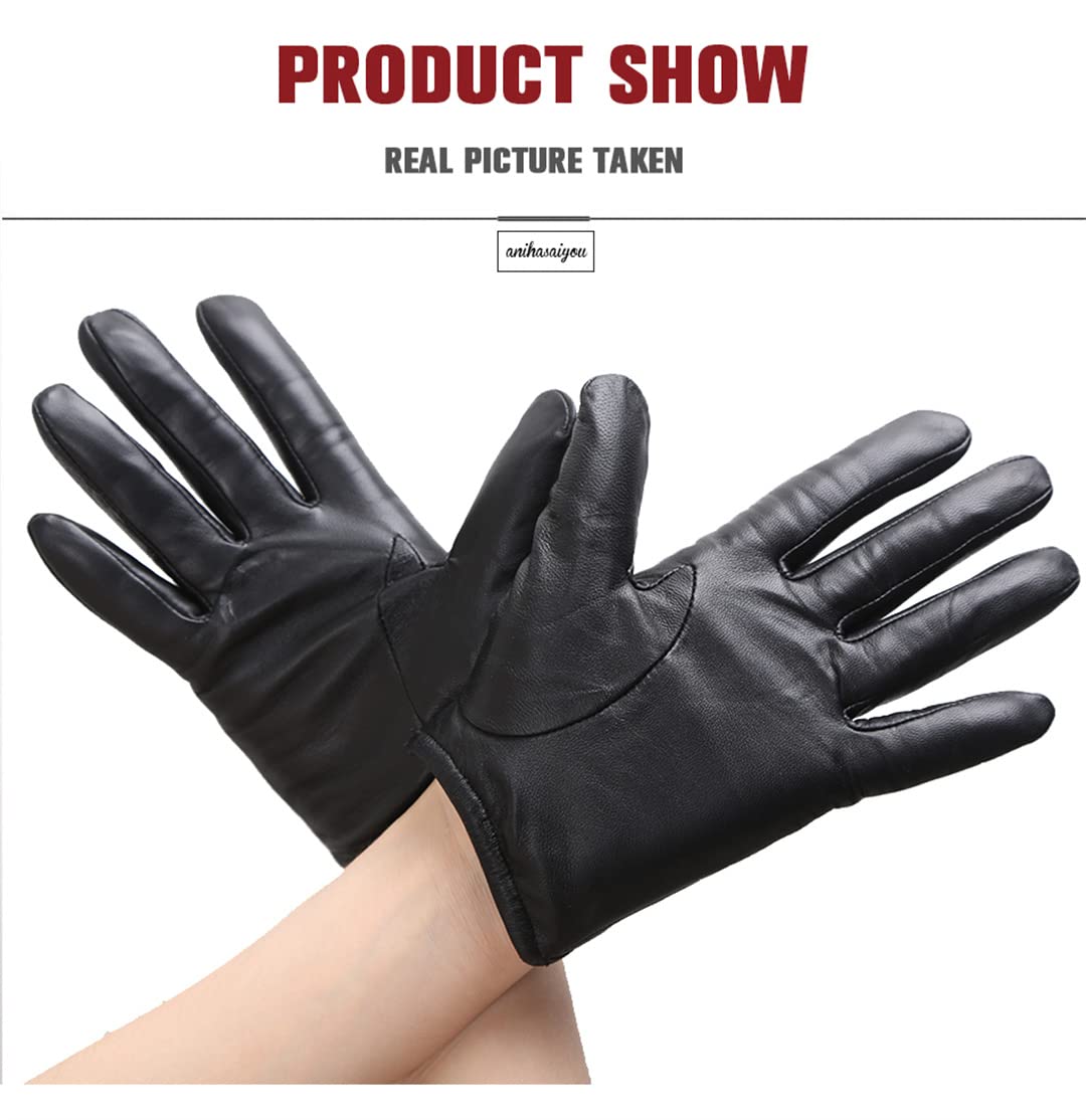 Rivetti Guanti in pelle da donna Fodera sottile e calda Guanti invernali da donna Guanti da moto da guida Black Xl