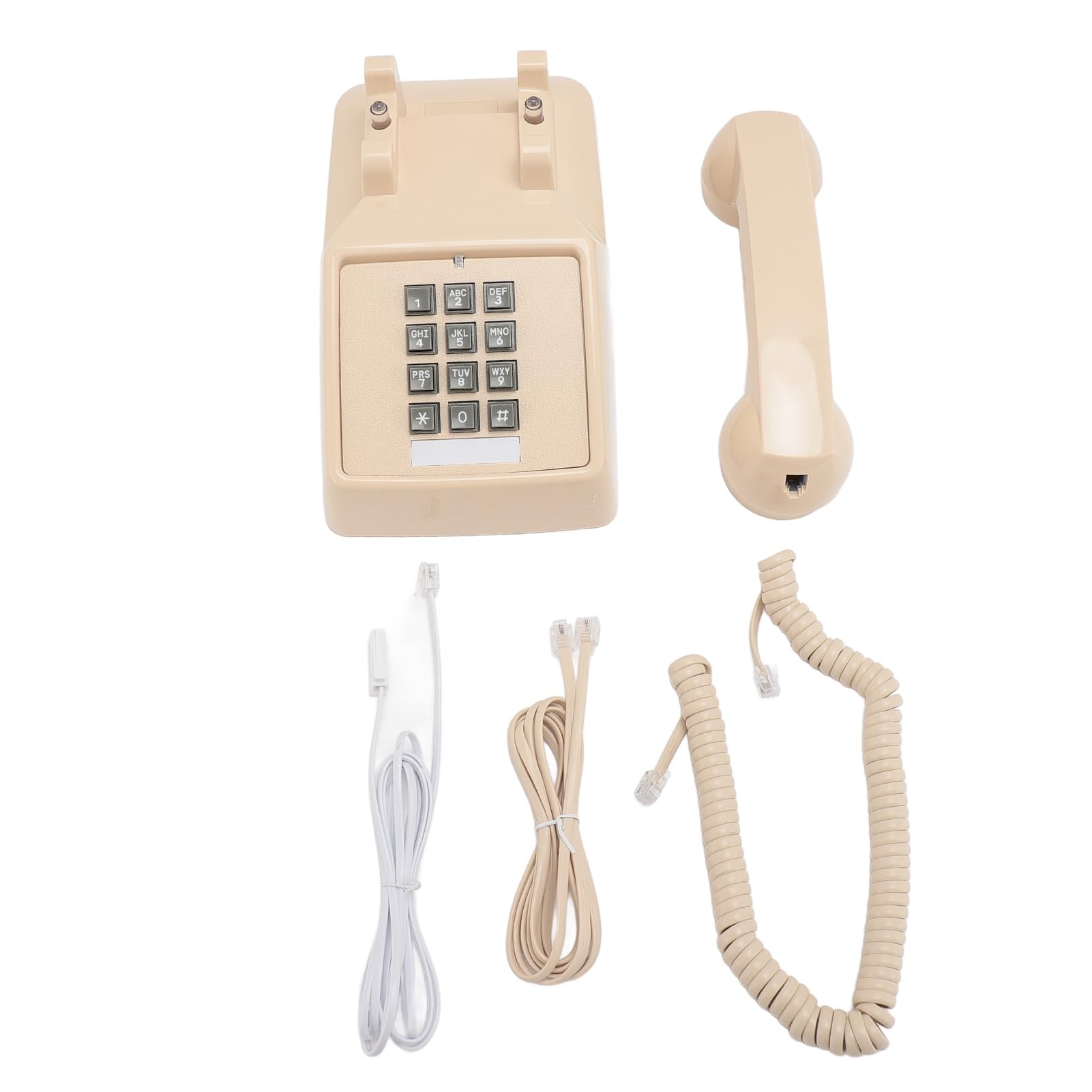 Teléfono con Cable Vintage, Teléfono Fijo Clásico Antiguo con Timbre Mecánico, Volumen Ajustable, Botón Grande, Teléfono de Escritorio Retro para el Hogar, Oficina, Escuela (Beige)