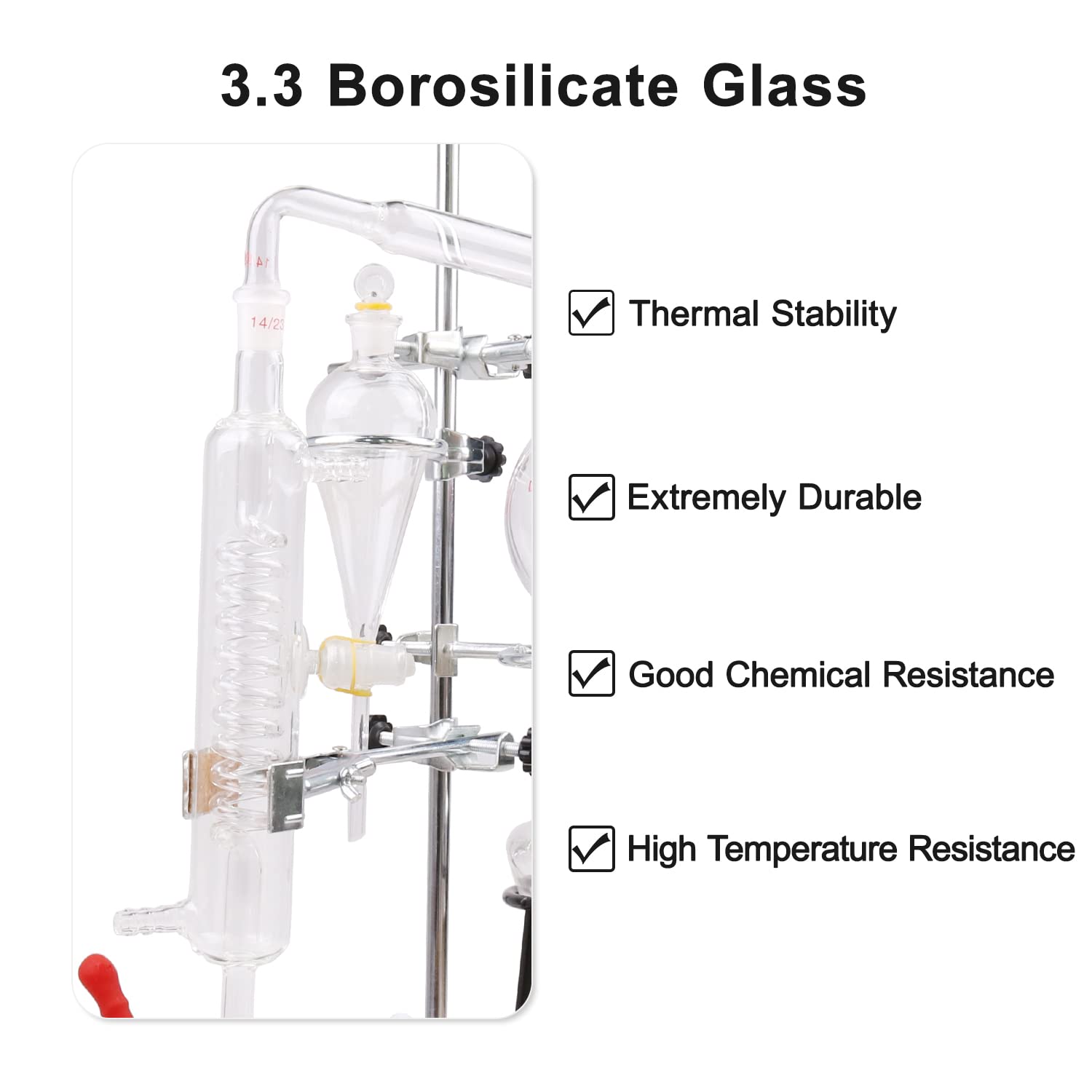 Fayelong 500ML Apparecchiatura di Vetreria di Laboratorio Kit di Apparecchiature per Distillazione di Laboratorio Chimica Purificatore di Distillatore D'acqua per Olio Essenziale