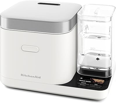 KitchenAid Grain and Rice Cooker 8 Cup with Automatically Sensing Integrated Scale  Water Tank, KGC3155, Porcelain White