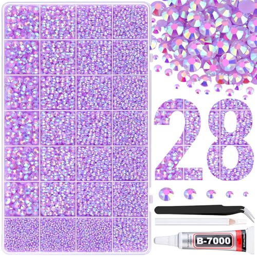 Image of 30000Pcs Resin Rhinestones for Bedazzling with Tweezers, Lavender Purple AB Rhinestones for Crafting with B7000 Jewelry Glue for DIY Crafts Clothing Tumblers Shoes Fabric Nail Art