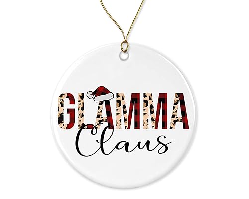 HTDesigns Leopard Glamma Claus Christmas Ornament - Red Buffalo Plaid
