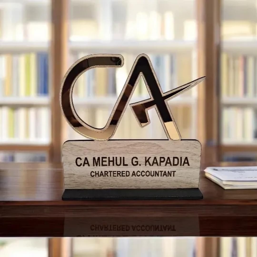 Personalized Chartered Accountant CA Name Plate for Office Desk | Custom Wooden Acrylic Table Top Name Board with Logo | Professional Desk Sign for CA Office Reception & Cabin-image-3