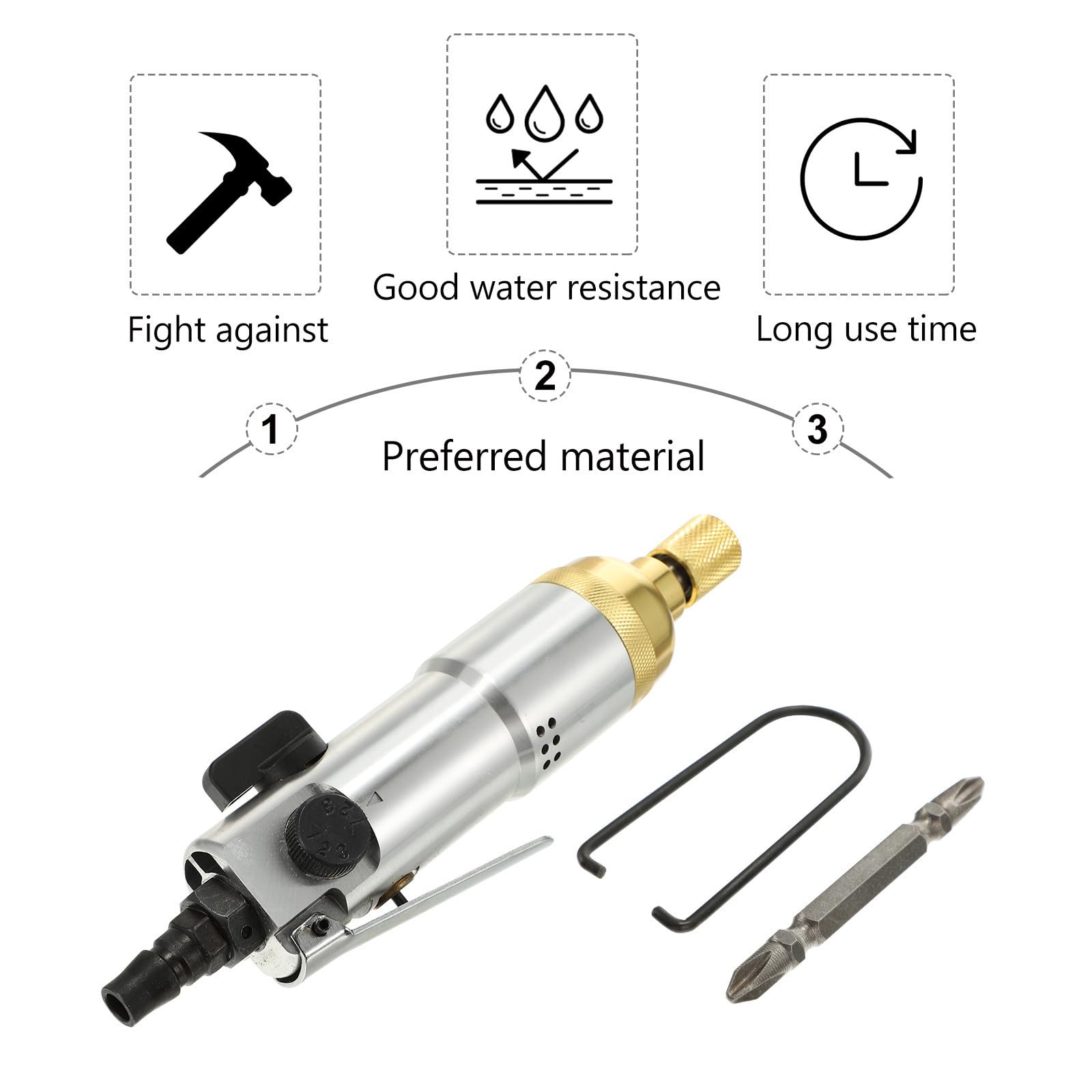 Cacciavite Pneumatico Regolabile 9000rpm 1/4 Pollice Nero | Coppia Massima 35n, Consumo Aria 0, 25 3/min, Pressione 0, 62mpa, Capacità Bulloni 4-6mm