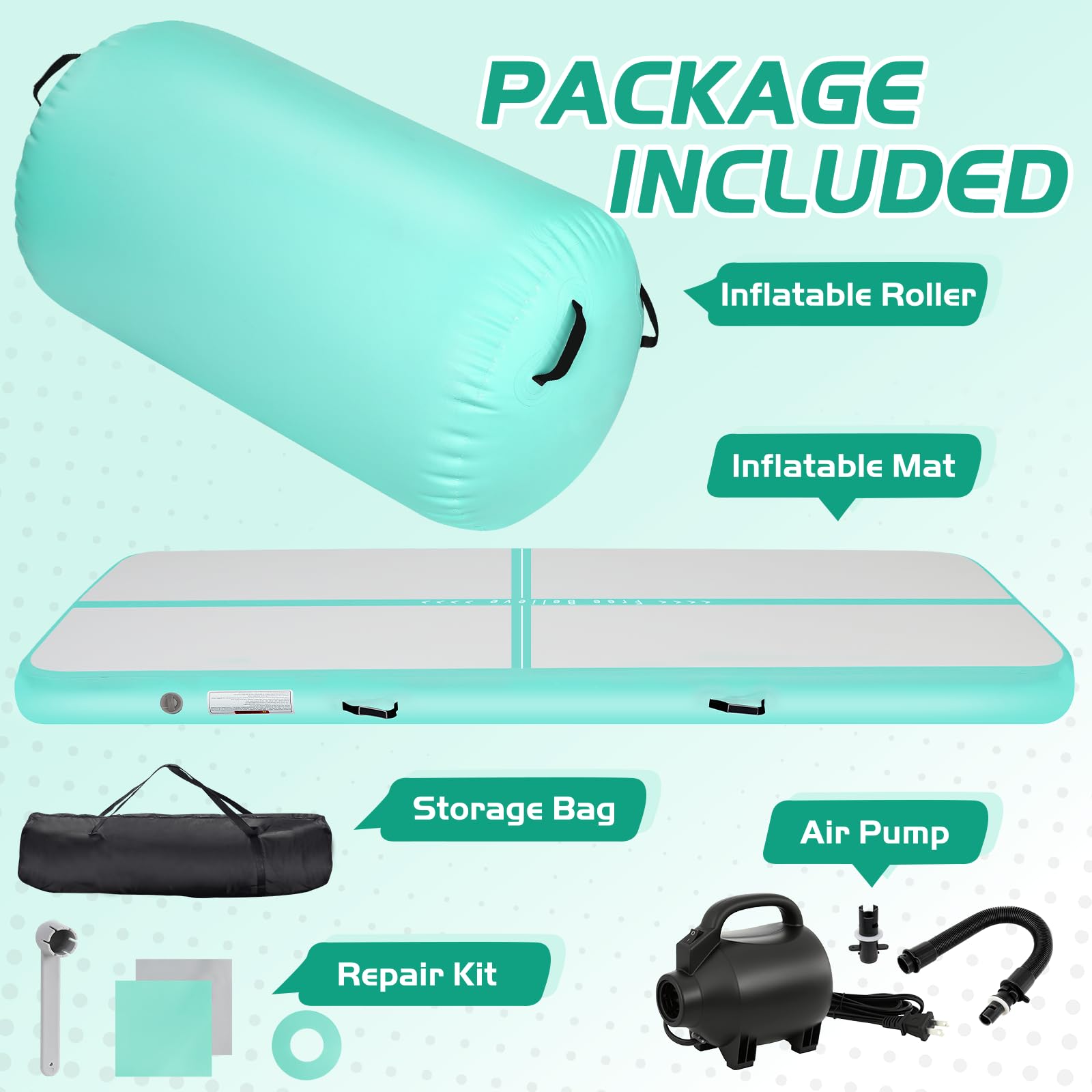 Aufblasbare Turnmatte mit Air Roller und Elektroluftpumpe, 3m Gymnastikmatte & Roller, Ideal für Yoga, Gymnastik, Cheerleading, Tanzen und Heimtraining