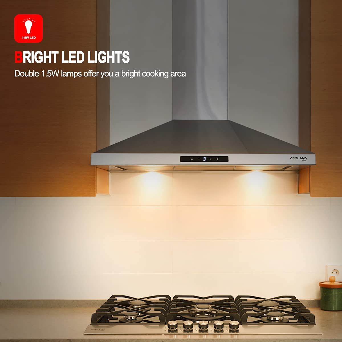 36" Range Hood, GASLAND Chef PR36SS Wall Mount Kitchen Hood with LED