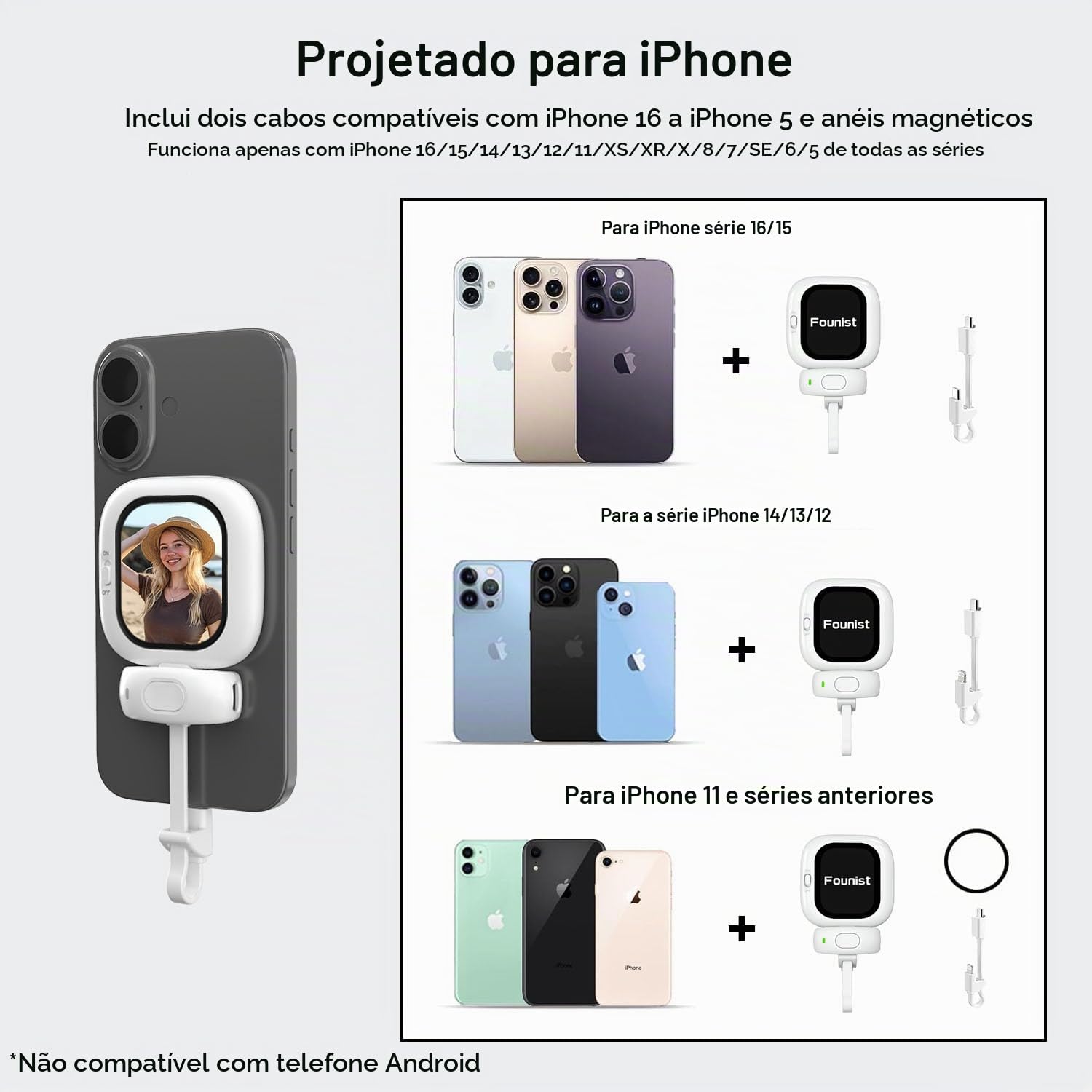 Founist Vlogmate Mini Vlog Selfie Monitor de tela para iPhone