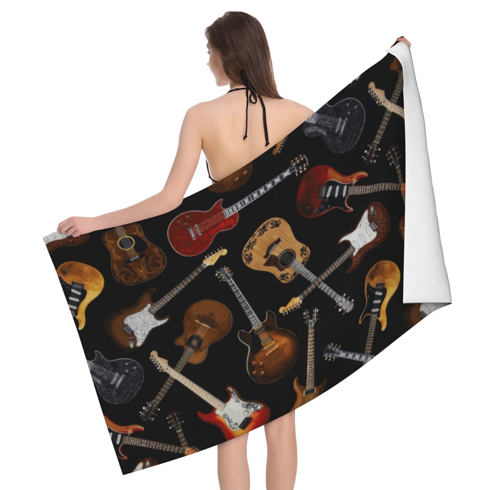 LSRCPD Microfiber Beach Towels For Adults & Kids, Guitars Bath Towels, Oversized Sand Free Towel for women, Absorbent Quick Dry Beach Towels For Travel Swimming Camping Yoga Gym Sports, 130x80cm