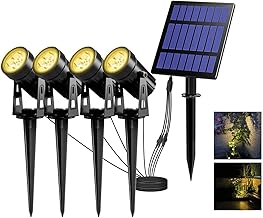 T-SUN Spot Solaire Extérieur 4 pièces Spot Solaire Lampe Solaire Jardin Lampe Solaire Extérieur Etanche 3000K LED Projecteur Solaire avec 12M Câble pour Patio, Cour, Chemins, Arrarbres
