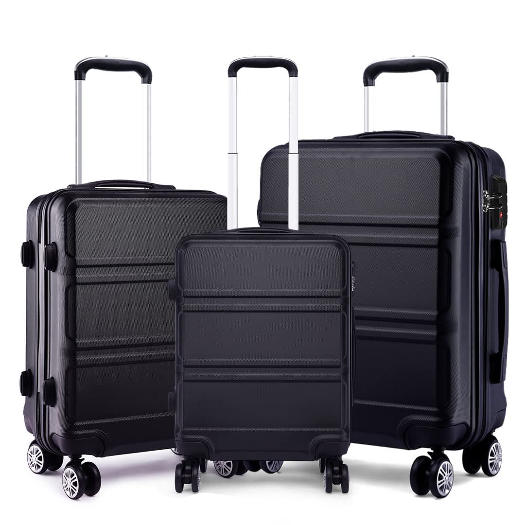 Kono Juego Maletas de Viaje Rígida ABS 3 Piezas Trolley Maleta Equipaje de Mano con 4 Ruedas y Cerradura de Combinación TSA 52/65/75cm (Cabina/Mediana/Grande, Negro)