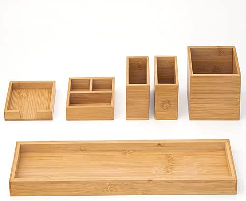 Bamboo Vanity Tray, 6-Piece Bathroom Countertop Vanity Tray Set, Makeup