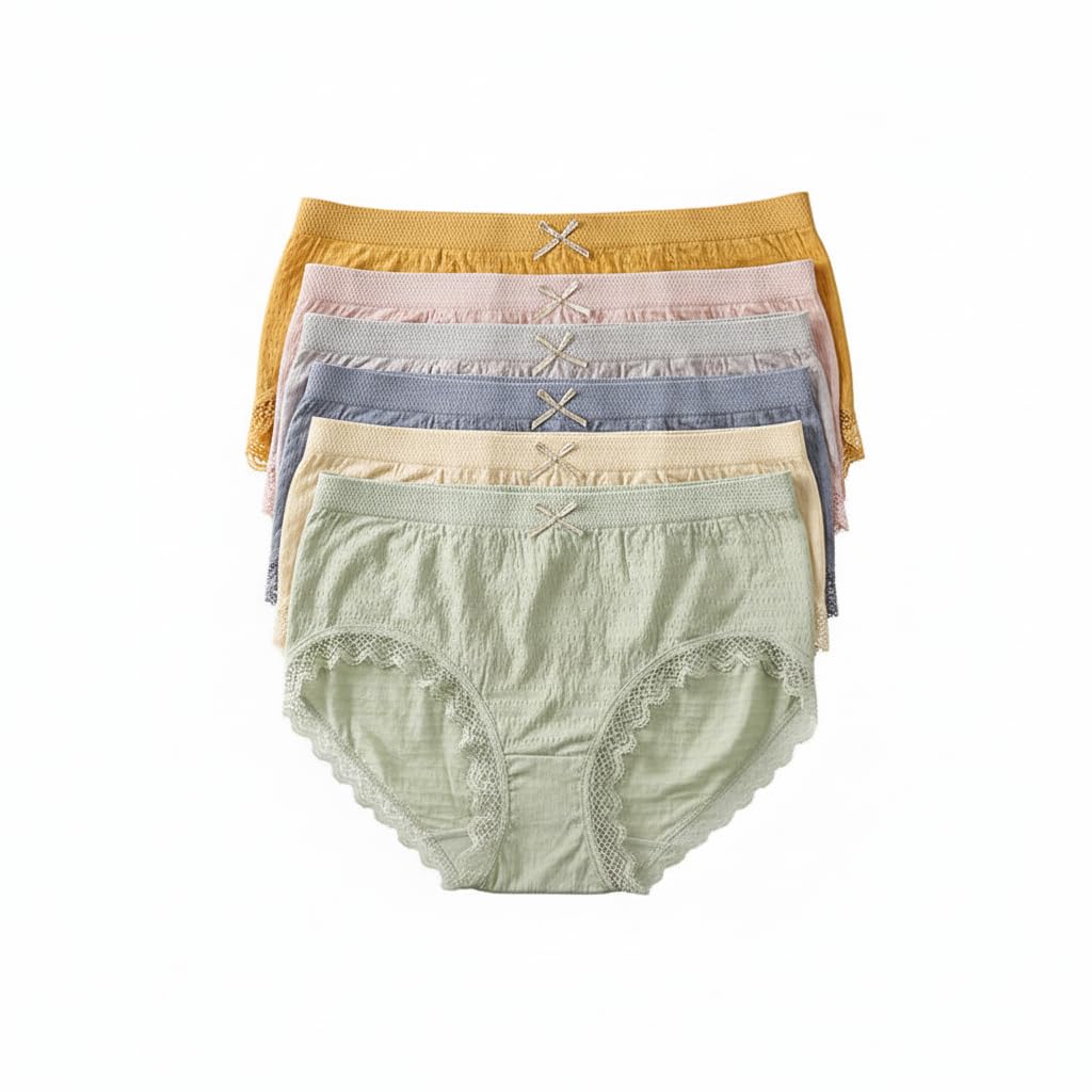 fashionez Women’s Premium Soft Cotton Mid Waist Brief Panties | Breathable Stretchable Underwear with Lace Trim | Full Coverage Comfortable Panty for Women (Multi Color)-picture-22