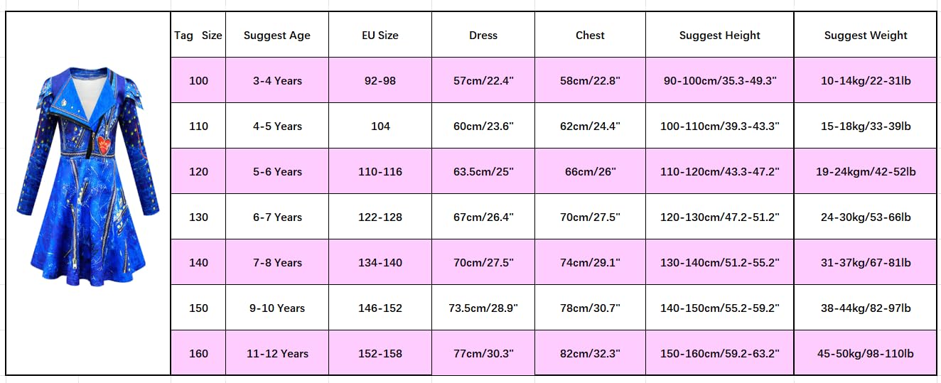 Girls Princess Red Dress Kids Blue Pink Evie Bridget Zipper Jacket Carnival Outfit for 4-12 Years (130, Evie) - Image 3