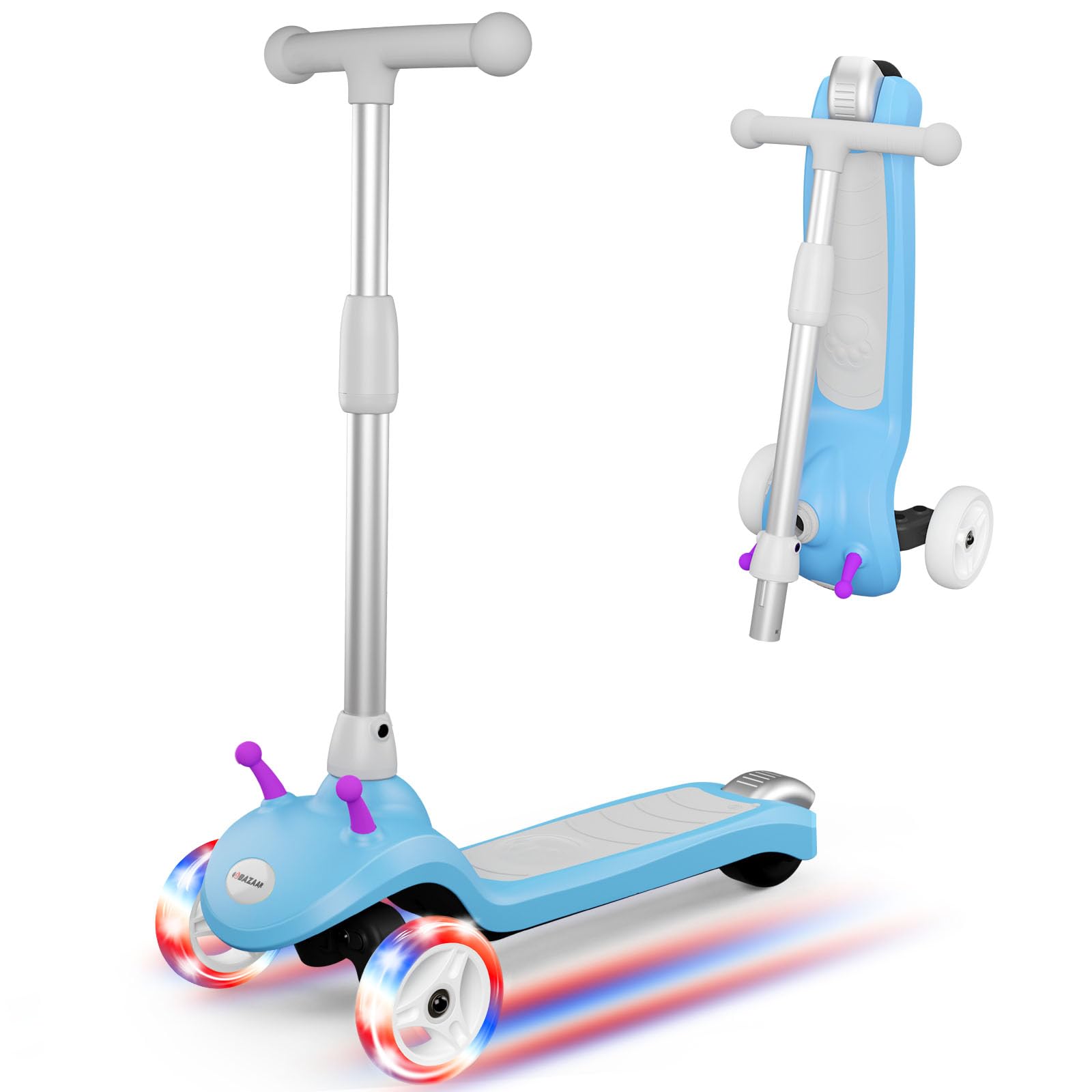 Kids Electric Scooter for Ages 3-8 3-Wheel LED Light-Up Wheels Adjustable Height Lean-to-Steer Design Max 110 lbs Safe