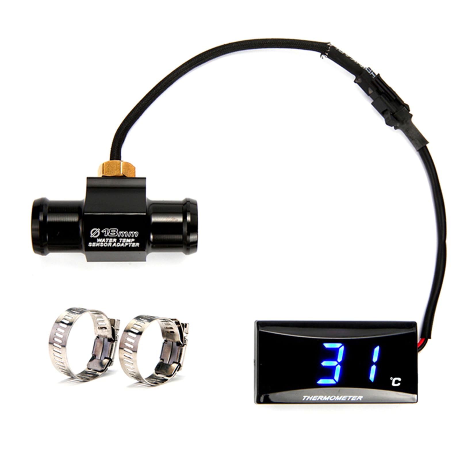 Motorrad Thermometer Instrumente, Universell Digital Motorrads Wassertemperaturzähler, Metallfühler Temperatursensor für Motorrad, mit Wassertemperaturanzeige (22MM Adapter)