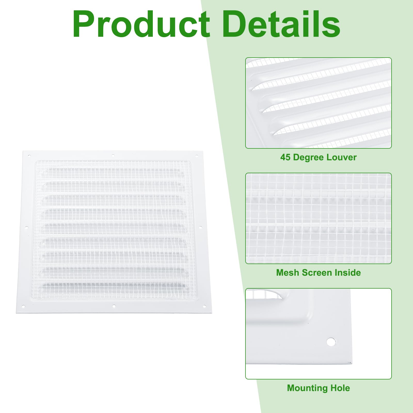 PATIKIL Attic Vent Cover 8 x 8 Inch, 2 Set Aluminum Alloy Gable Vent Grille, Louvered and Screen Mesh, for Exterior Wall HVAC Kitchen Bathroom - Image 3