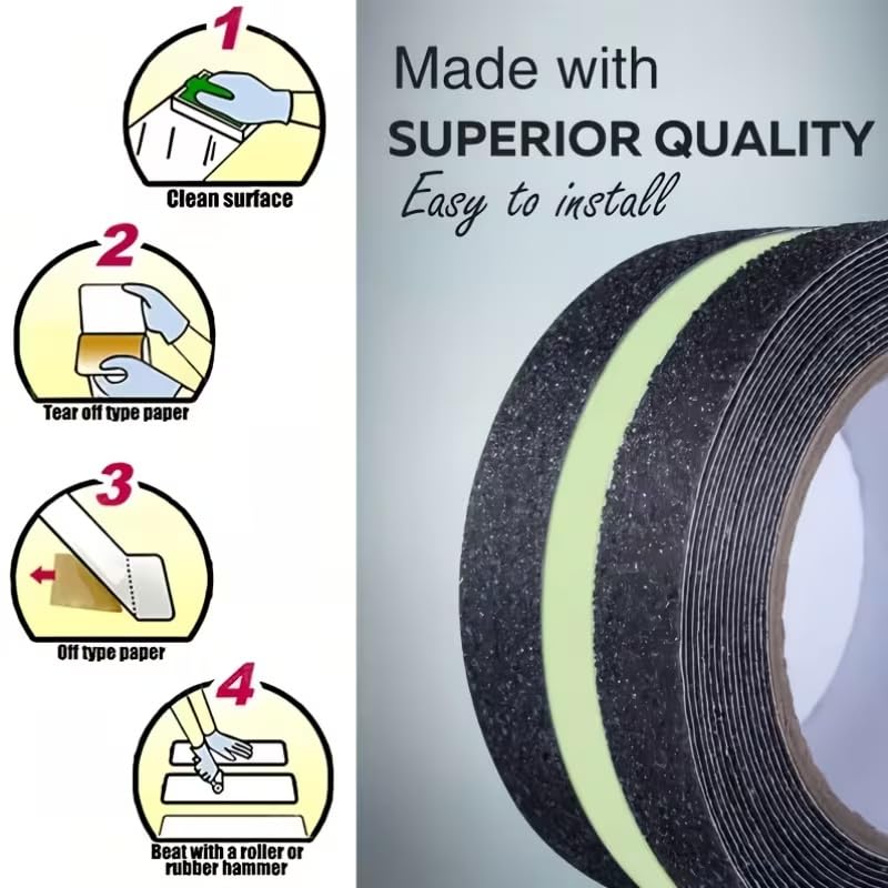 Glow in The Dark Anti Slip Tape, Super Strong Adhesive, Weatherproof Non Slip Strips for Stairs, Ramps, Decks, Green
