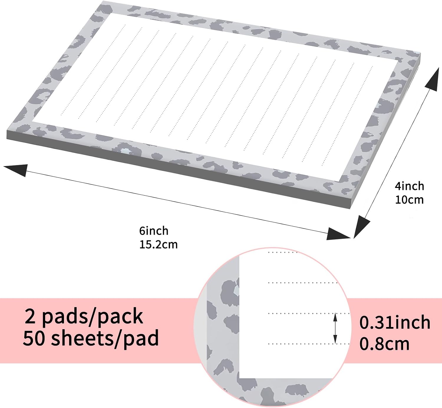 Sticky Notes 4X6 Inches, 2 Pack Large Cute Self-Stick Pads, Bright Funny Memo Pads Easy to Stick for Home, Office Grey Cute Leopard image 4