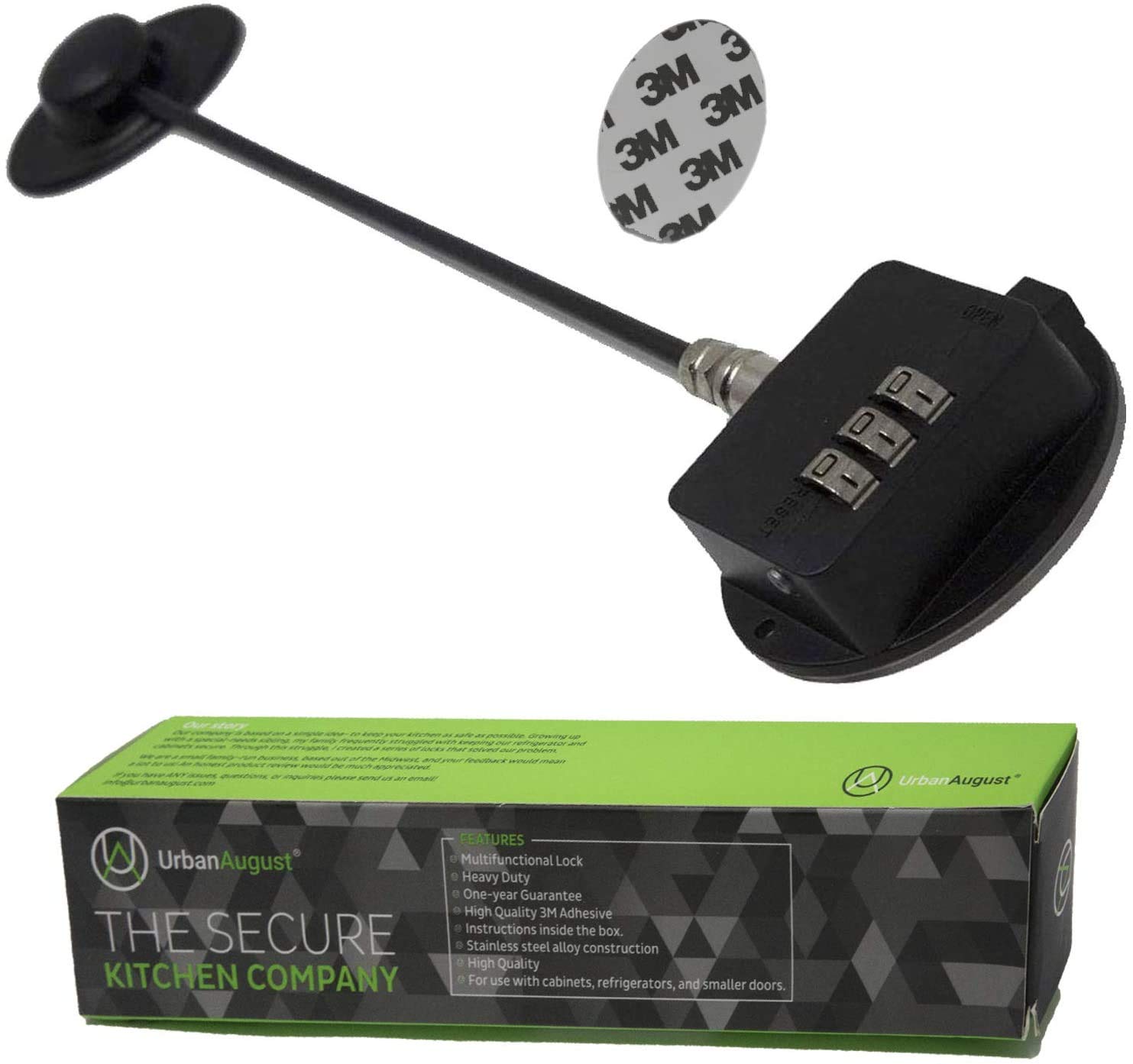 Urban AugustUrban August Adhesive Combination Lock – Childproofing & Baby Safety, Heat Resistance, Easy to Install with Heavy Duty 3M Adhesive Tape, Best for Cabinets, Drawers, Doors & refrigerators (Two)