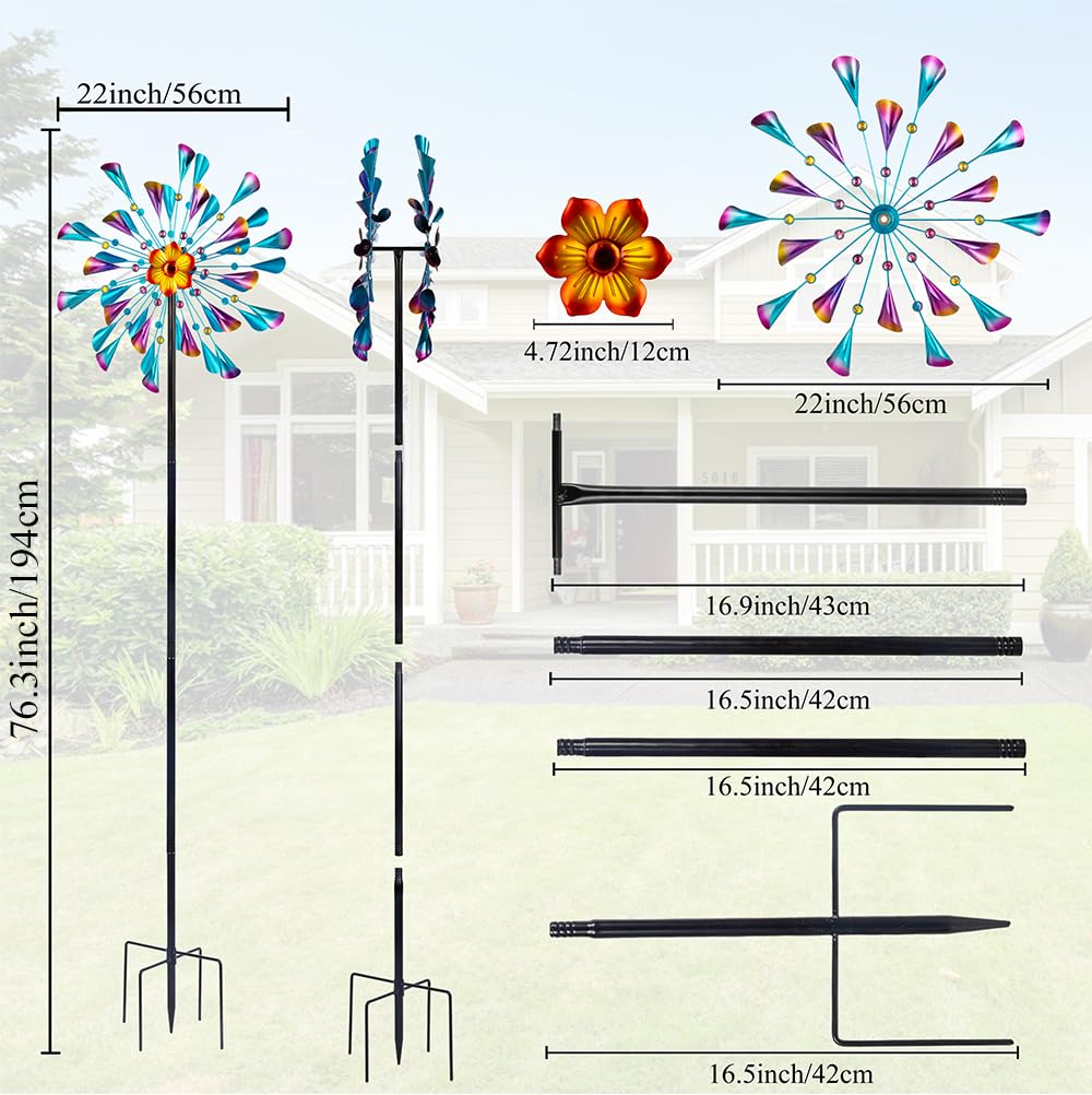 Molinillos de viento de metal grandes para exteriores, molinillo de viento cinético y escultura de viento con estaca, escultura de viento impermeable, decoración artística para patio, jardín,