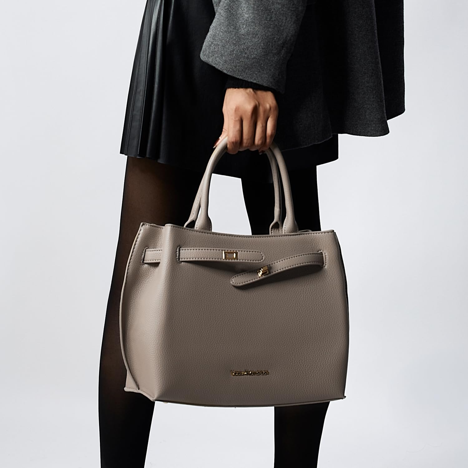 VICTORIA HYDE Bolso de Mano Grande para Mujer de Piel Sintética de Poliuretano, Negro, Elegante para Oficina y Trabajo
