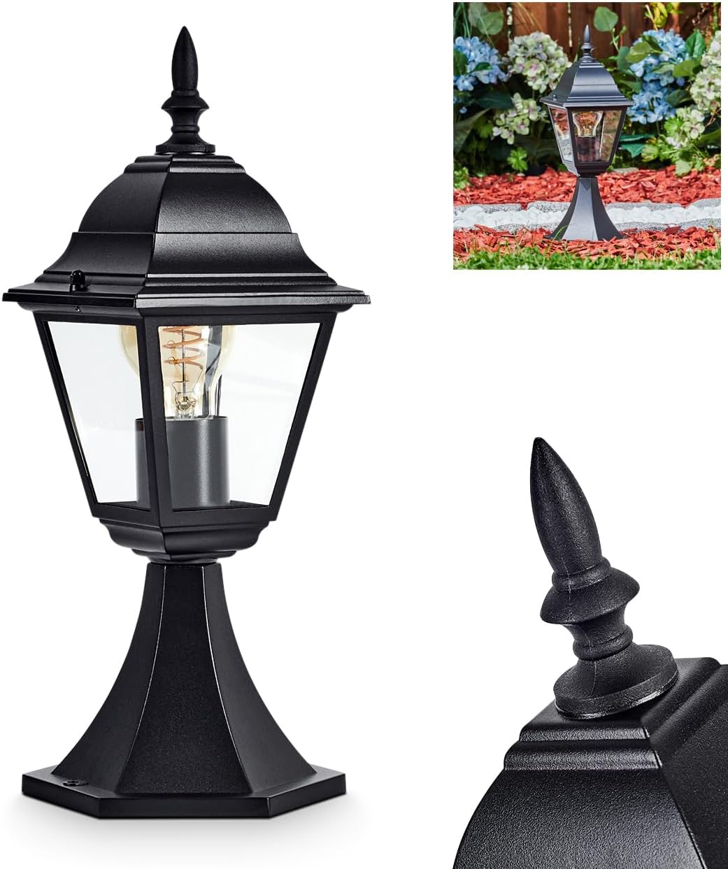 Naofe borne lampadaire d'éclairage extérieur métal verre noir 40 cm IP44 E27 design contemporain jardin allée