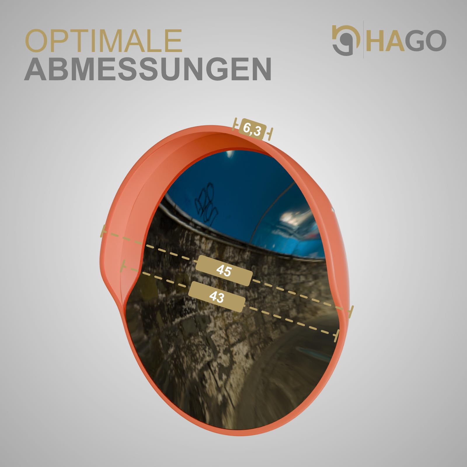 HAGO24 | Verkehrsspiegel | Konvexspiegel | Panoramaspiegel | Überwachungsspiegel | Ø43cm Outdoor | Kunststoff | Außenspiegel | Wandspiegel | Sichtwinkel 130-160°
