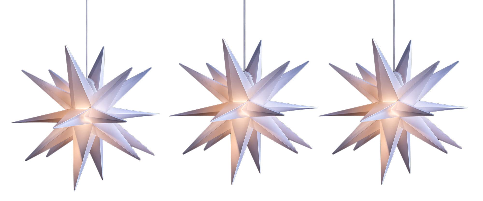 Novaliv Juego de 3 estrellas de Navidad LED, 25 cm, color blanco, cable exterior con transformador y función de temporizador, estrella 3D, 18 dígitos, estrella luminosa, luz de Navidad, iluminación