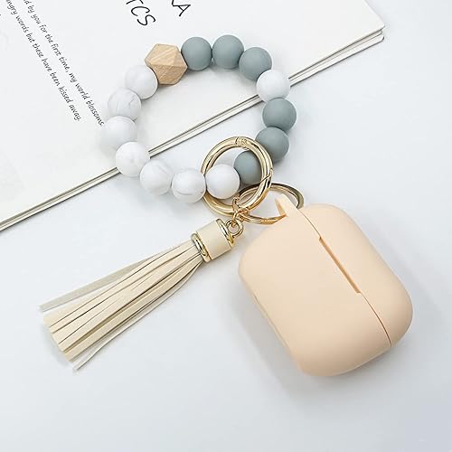 Miniatura 2 de KOUJAON - Funda para Airpods Pro, funda de silicona suave con llavero y pulsera para Apple Airpod Pro para mujeres y niñas (gris morado)
