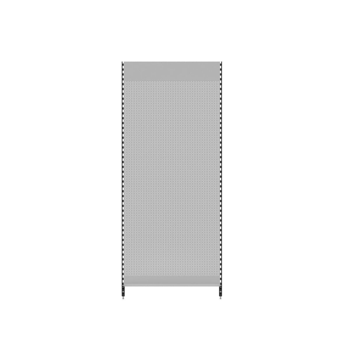 Generisch Wandregal 280x100 cm (HxB), Lochblechrückwand, grau, gebraucht, Kioskregal Supermarktregal Metallregal Kellerregal Lagerregal Buchregal