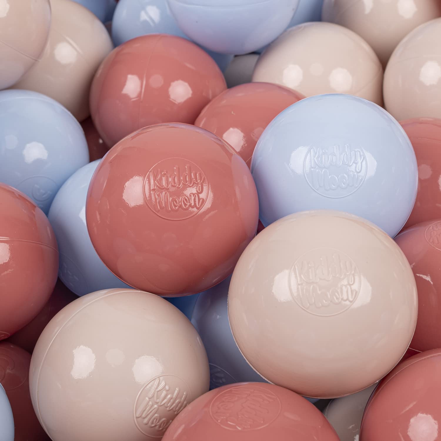 KiddyMoon Soft Plastic Play Balls 100 Balls/7Cm-2.75In Multi-Colour Made In EU, Pastel Beige/Pastel Blue/Salmon Pink โ image 1