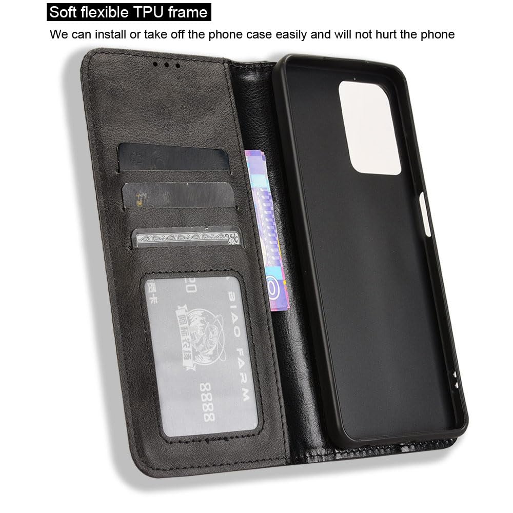 COMAKU Compatible with HMD Pulse Pro Case Leather - Flip Cover Protection magnetic Phone Case wallet with Card Holder - Black - Image 3