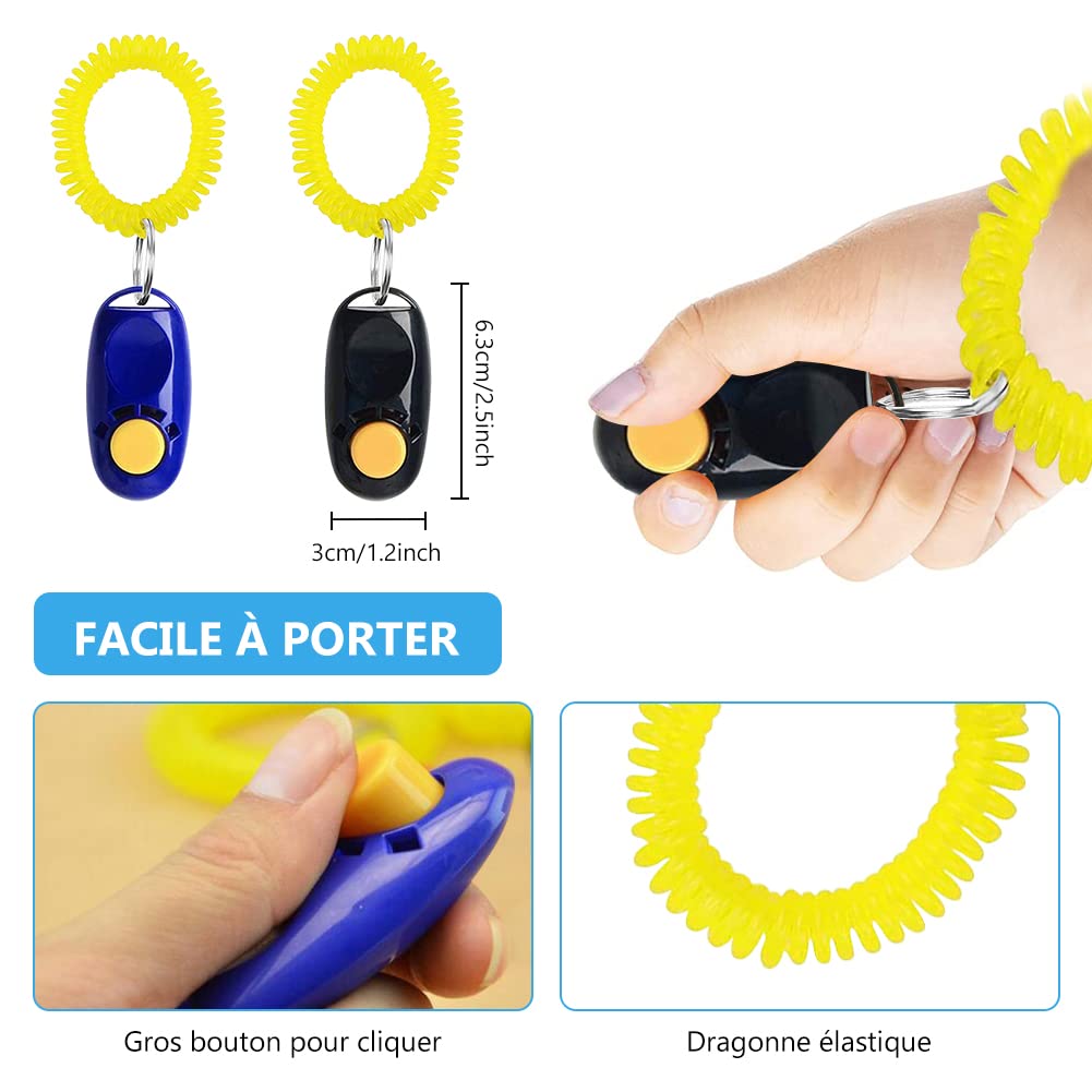 Clickers pour Chien,Clicker Training,Clicker Professionnel pour Doigt avec Bracelet Spirale,Entraînement Dressage pour Chiens Chats,Dressage pour Chien d'entraînement,Training Bouton Cliqueur,2PCS