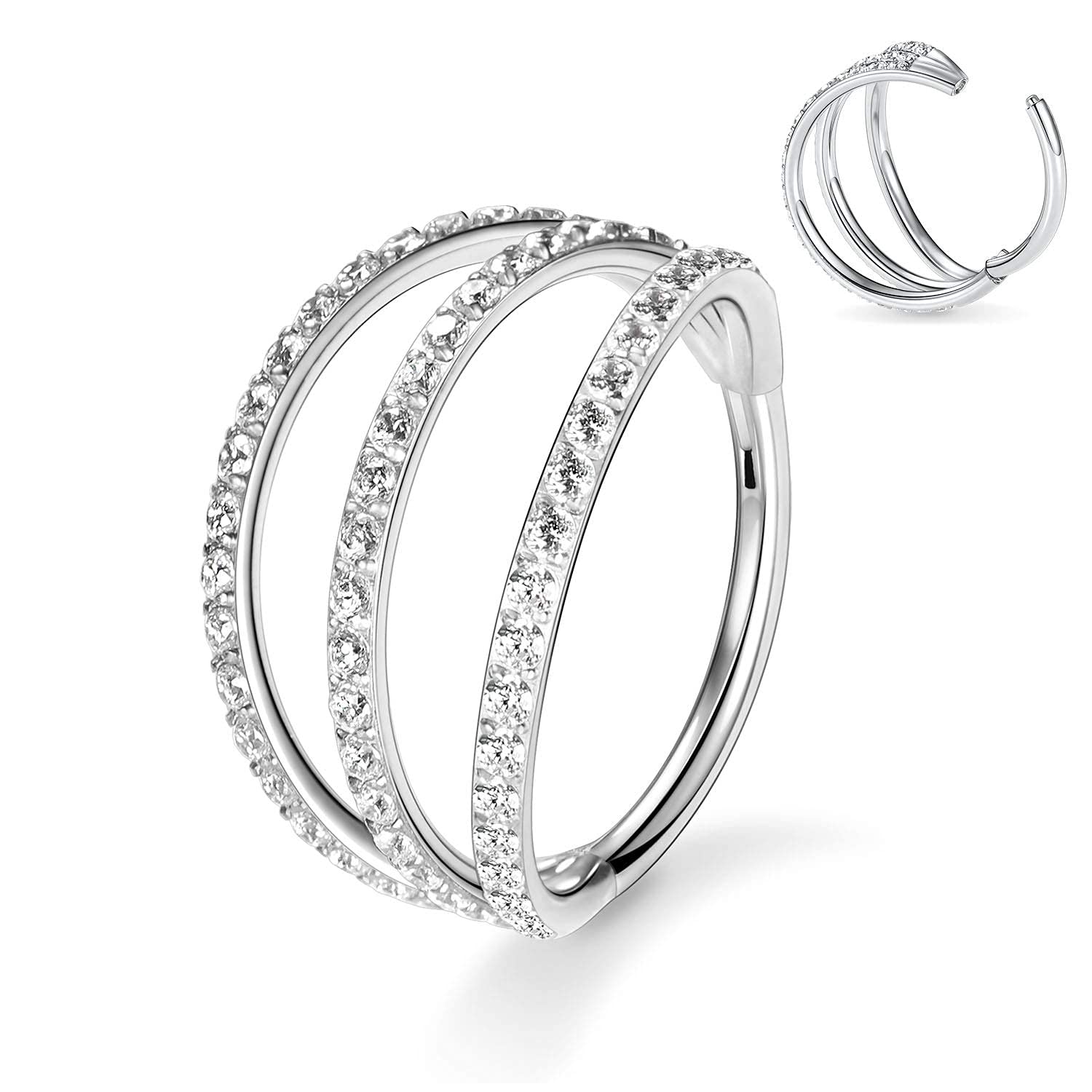 hengkaixuan Triple Double Nose Hoop Ring Sleeper Hoop Earring Helix Rook Conch Cartilage Daith Tragus Earrings Septum Ring Lobe Nose Piercing Jewellery for Women — view 20