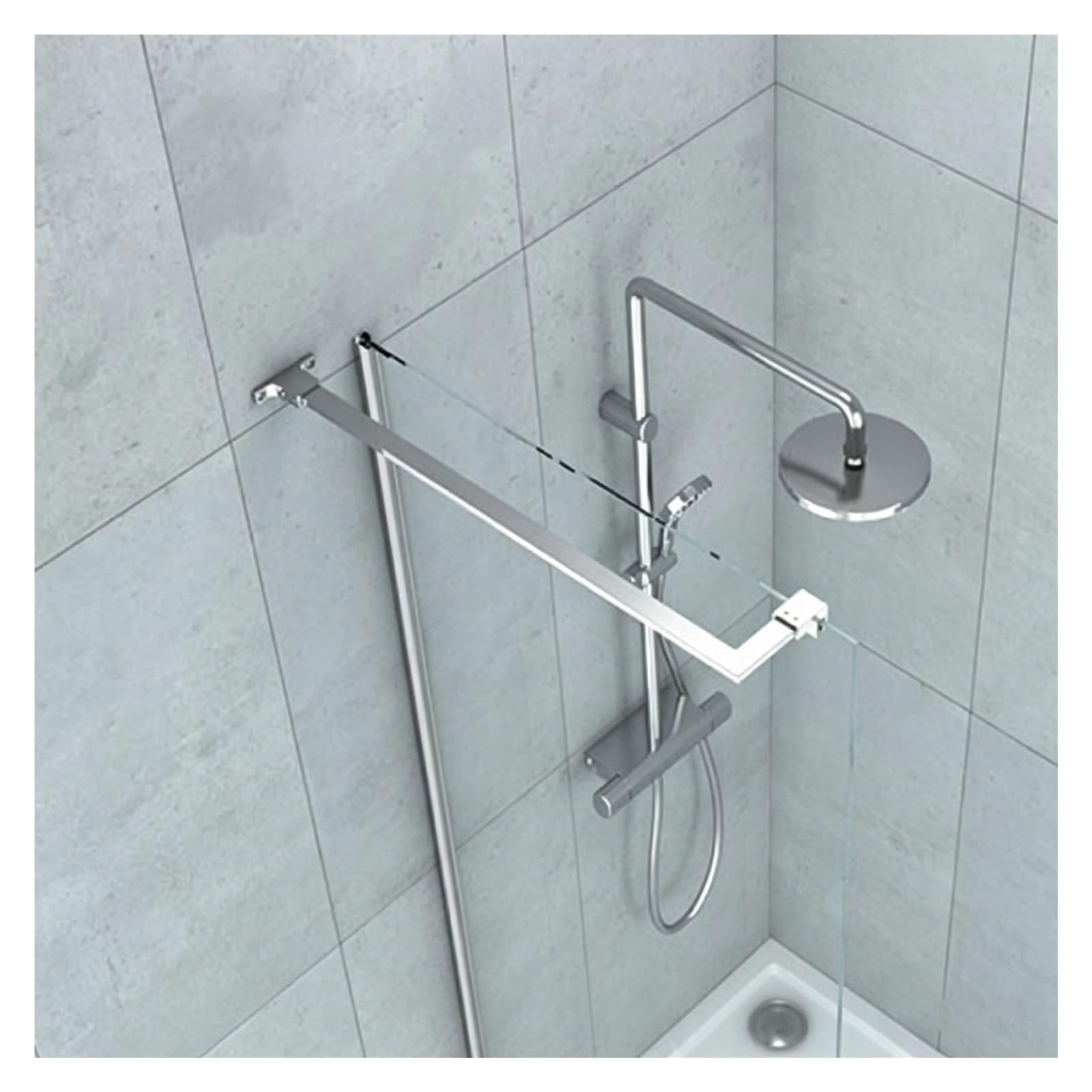 CHZDPP Wall-to-glass Shower Glass Support Bar for Washroom/Aquarium, L-shape Shower Screen Secure Bar, Stainless Steel Stabilizer Brace Rod with Install Kit(Silver,700mm/27.6in)