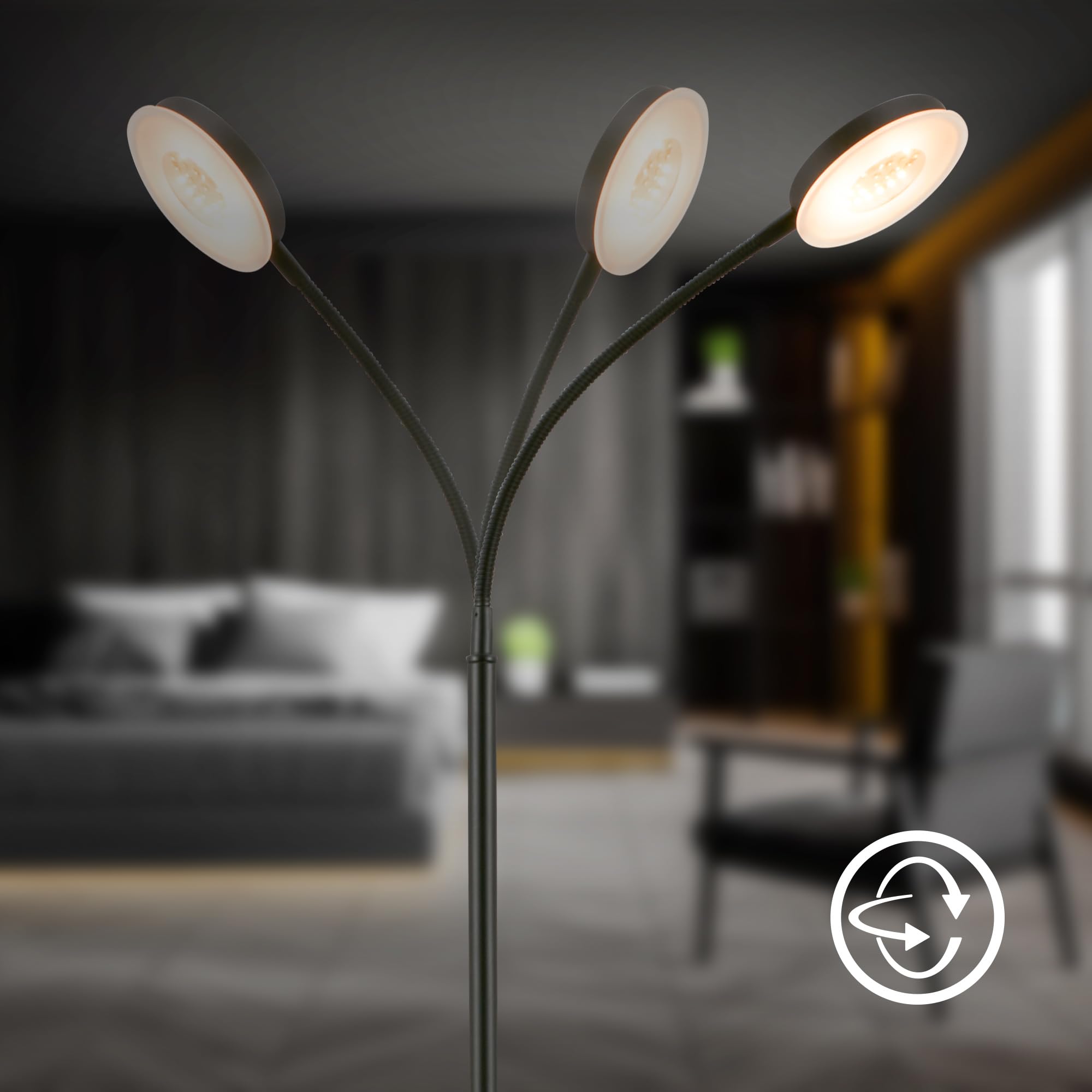 BRILONER – Lampa podłogowa LED dotykowa | Ściemniana, obrotowa, funkcja pamięci | Lampka do czytania, lampa do salonu, dekoracja sypialni, uplighter | 125,5x21x45 cm | Czarny