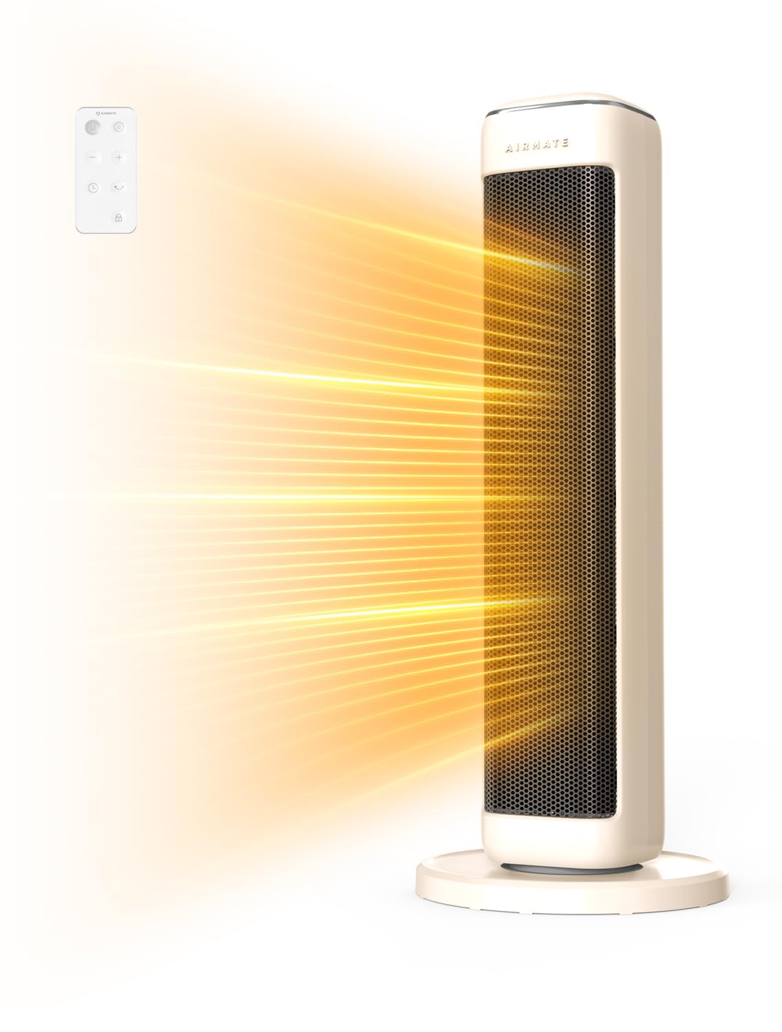 A dalt view of AIRMATE heater control panel showing temperature display and control buttons