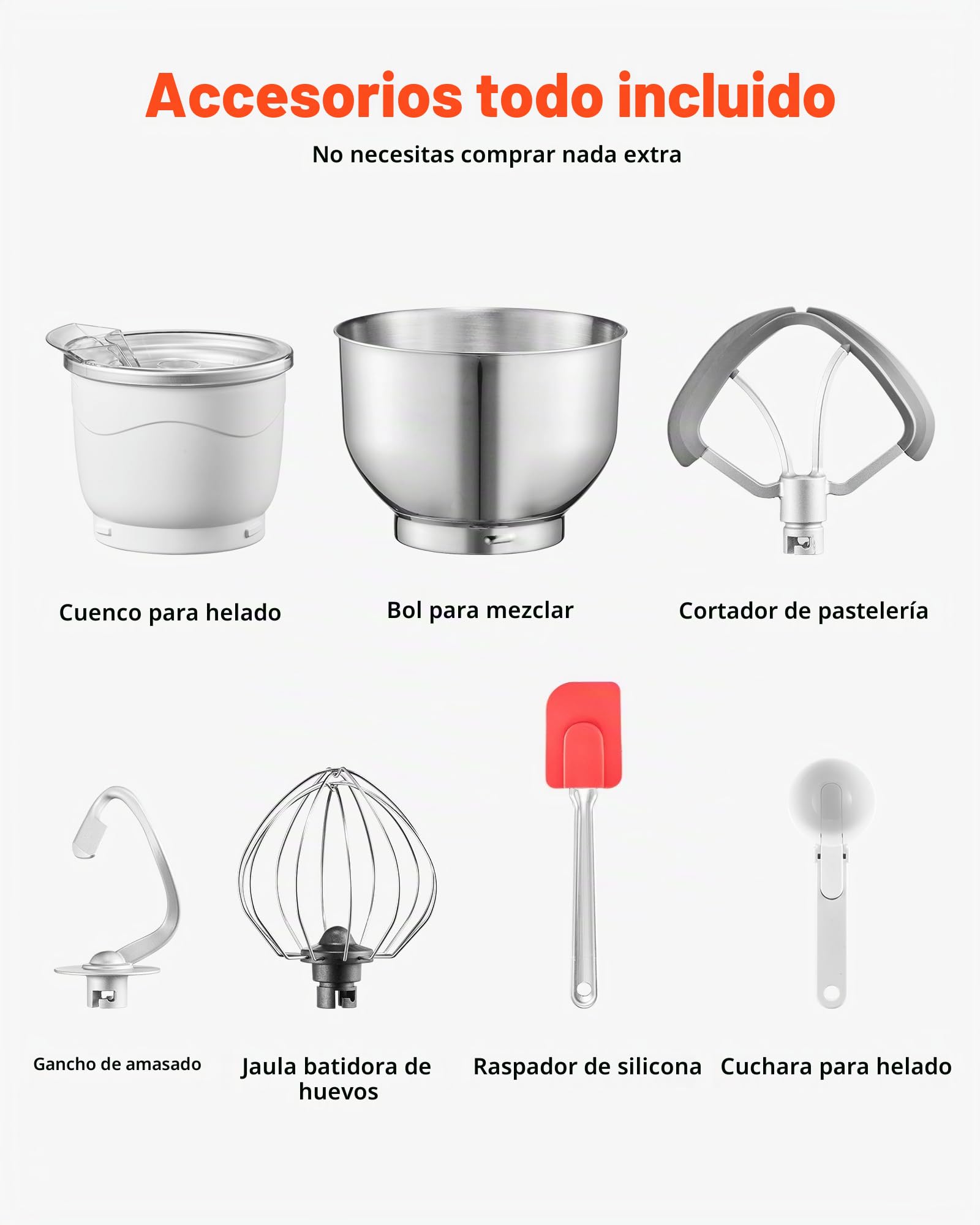 VEVOR Batidora de Pie de Helados 1,7 L, 6 Velocidades, Pantalla Digital LED, Temporizador, Paleta para Mezclar, Gancho para Masa y Protector contra Salpicaduras, Gris, 1400 W, 375 x 212 x 305 mm
