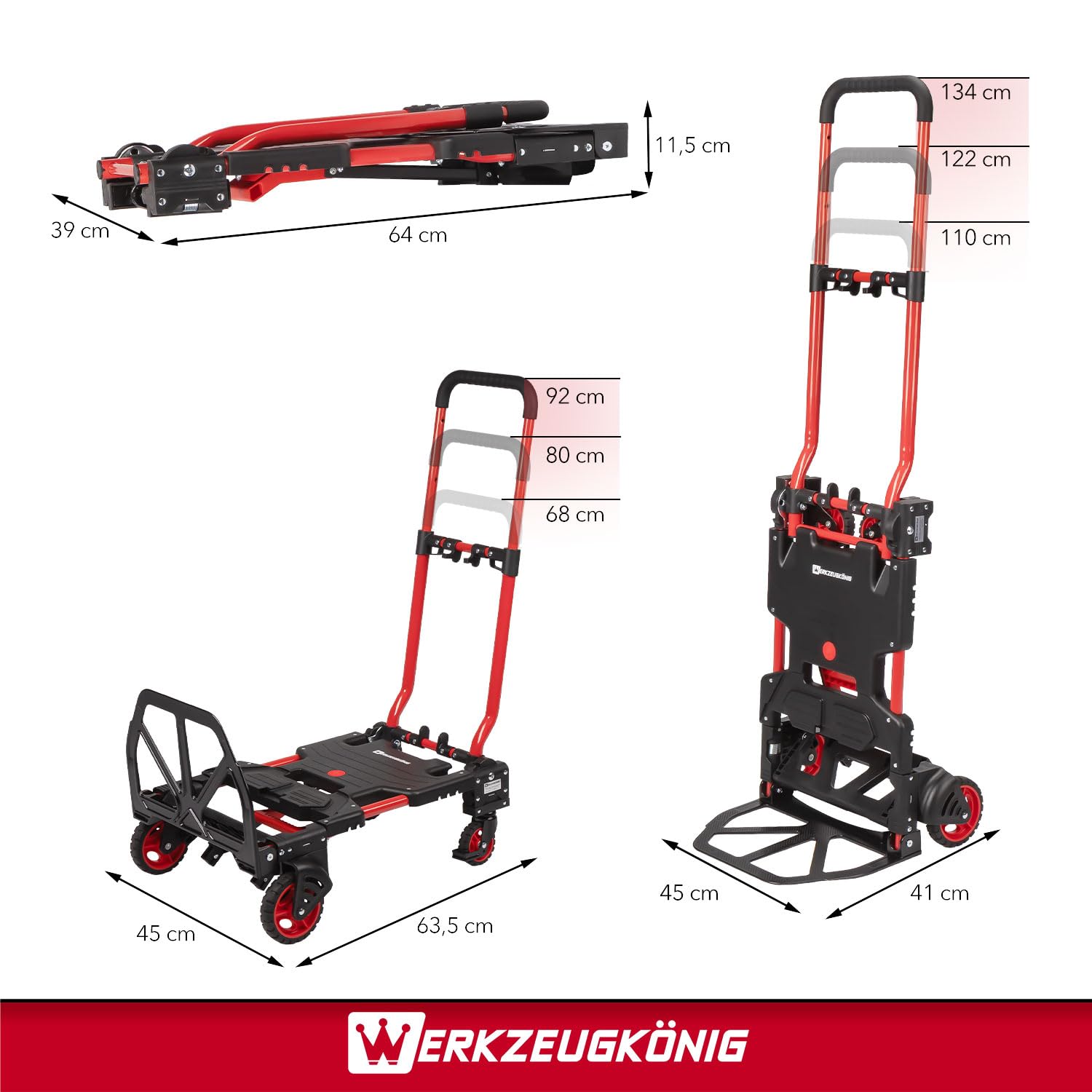 2-in-1 Transportwagen klappbar - Sackkarre & Plattformwagen | Flexibler Allrounder für Umzug, Einkauf & Logistik mit höhenverstellbarem Griff, bis 150 kg Tragkraft und inkl. Expanderseil