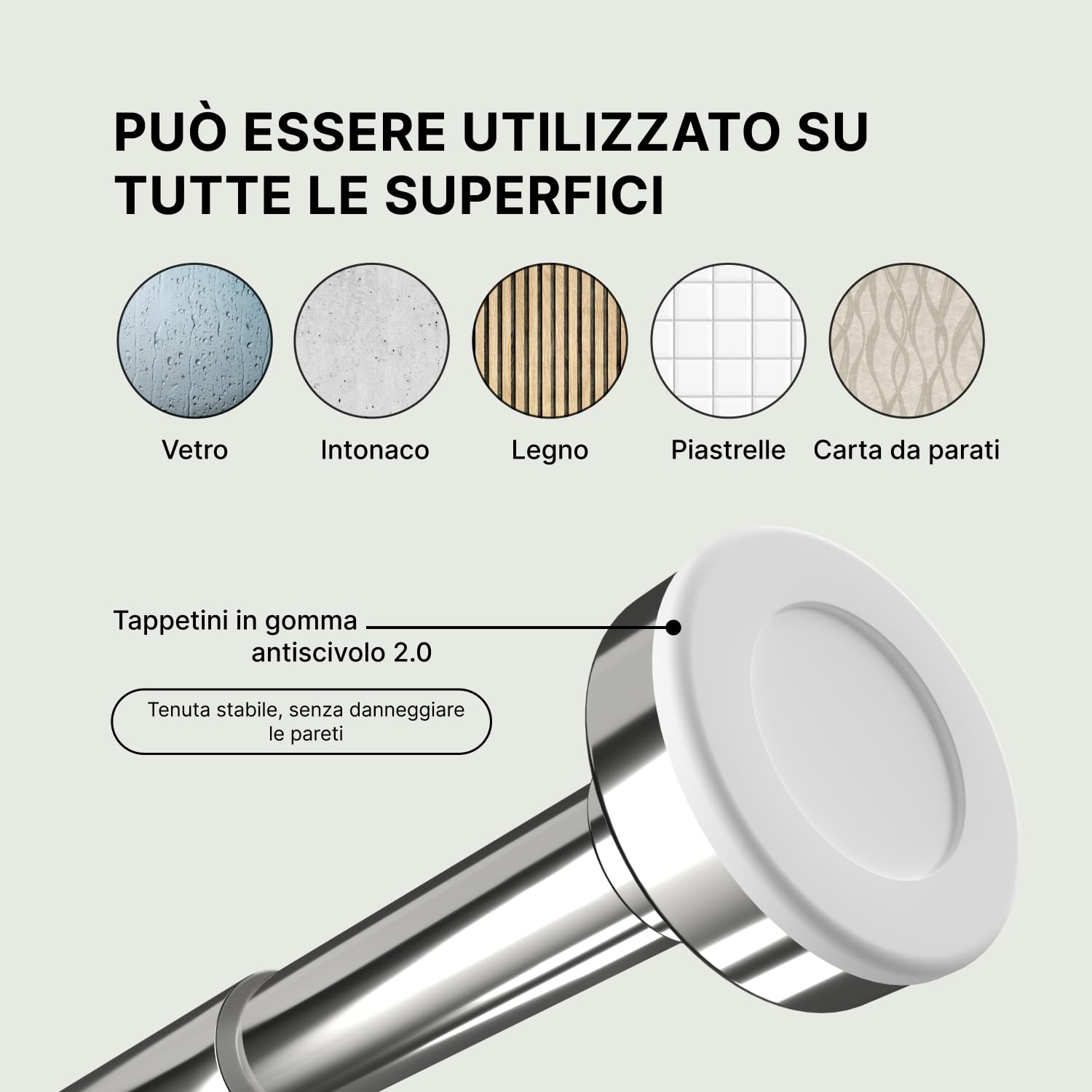 Bastone per Tenda a Pressione Senza Forare, Bastone Tenda Doccia, 72