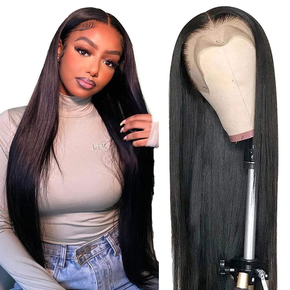 13x4 Straight Lace Front Wigs Human Hair 200% Density Straight Frontal Wig Pre Plucked with Baby Hair Hd Transparent 20 Inch Glueless Bone Straight