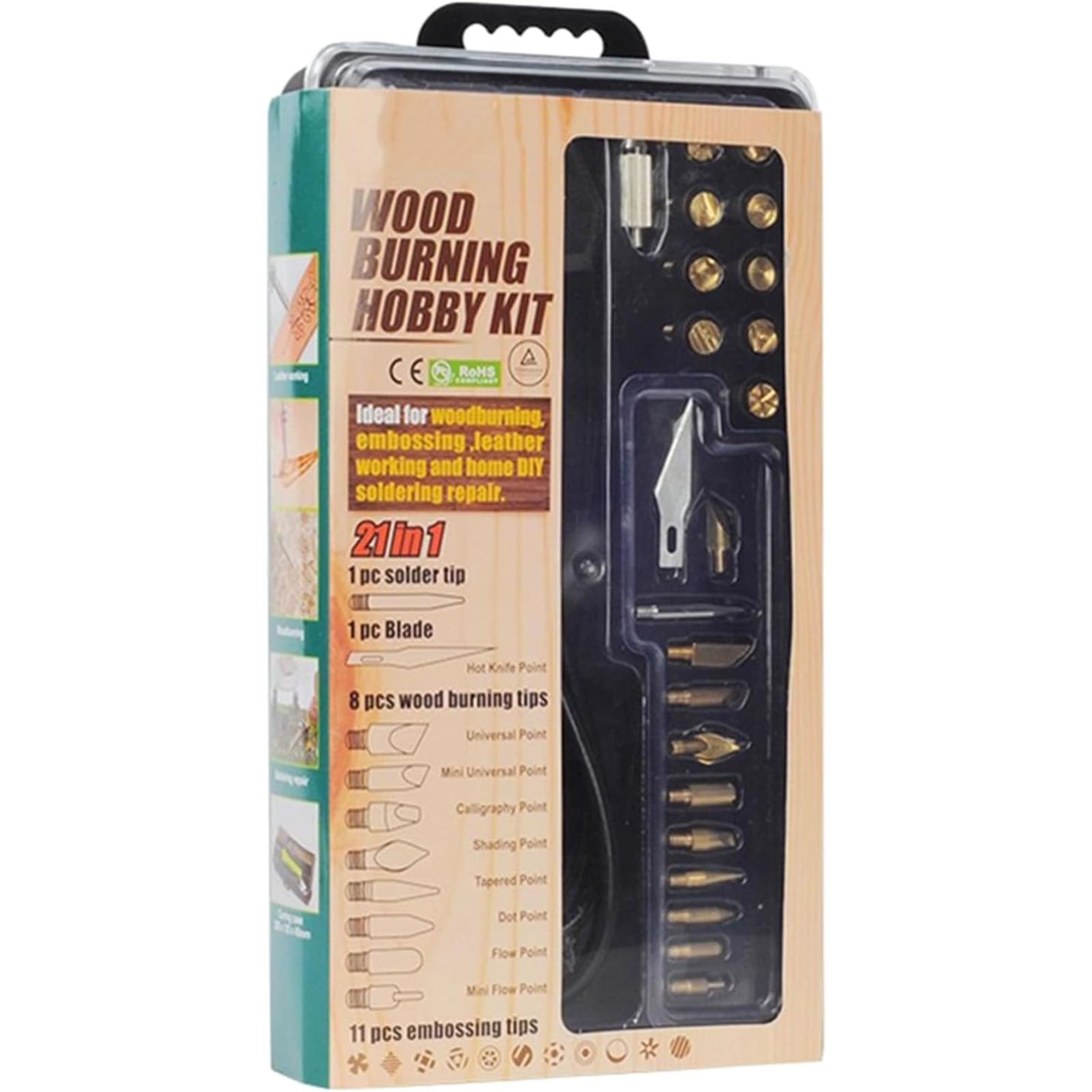 Herramienta De Pluma De Pirografía De 25 W, Kit De Quema De Madera, con 21 Puntas De Hierro, Temperatura Ajustable, Máx. 360 ℃, para Madera, Cuero, Manualidades Y Proyectos De Arte