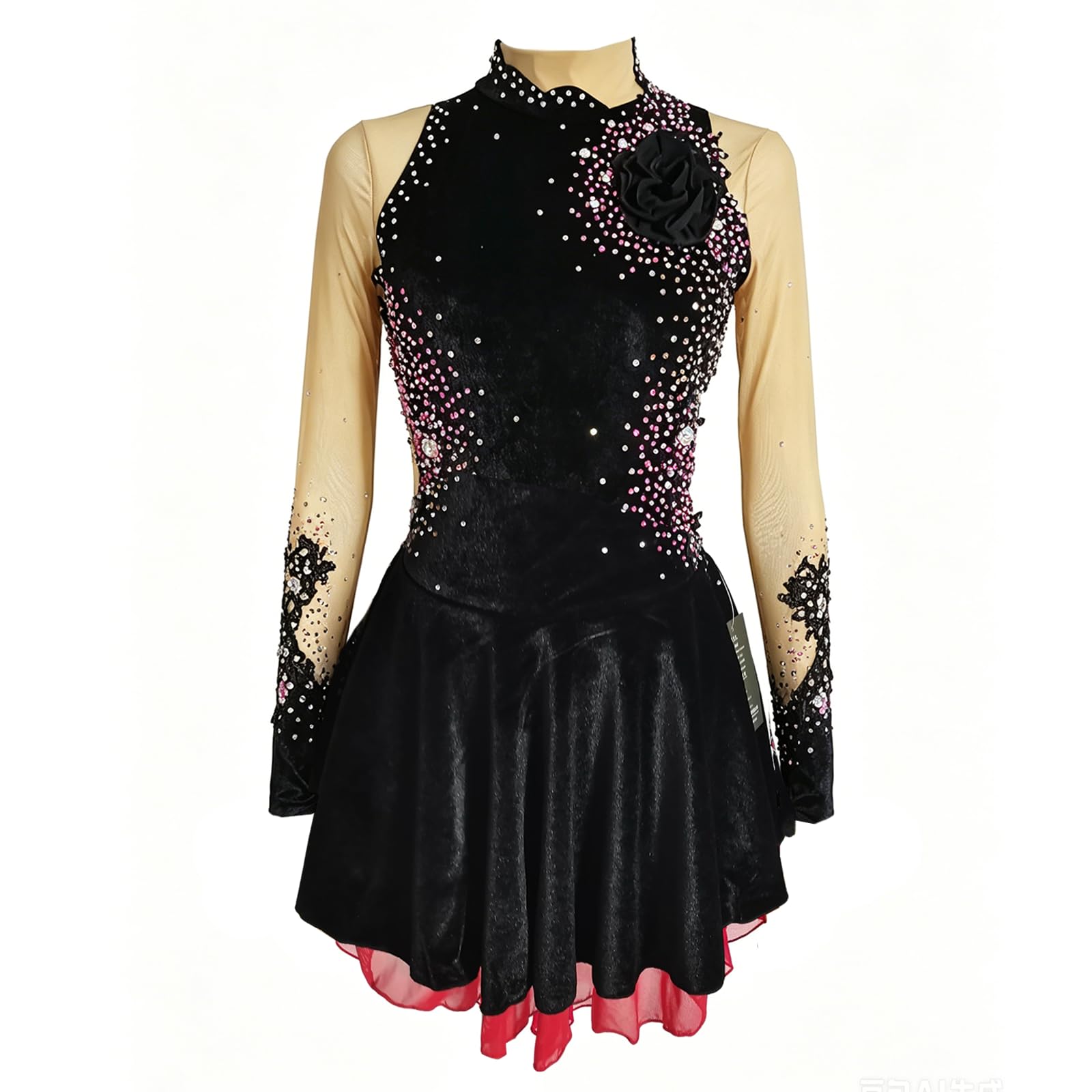 LIUHUO Vestito da Pattinaggio su Ghiaccio da Donna e Ragazza, Bianco, Nero, Viola, Velluto, Alta Elasticità, Abbigliamento da Competizione Pattinaggio Caldo Fatto a Mano