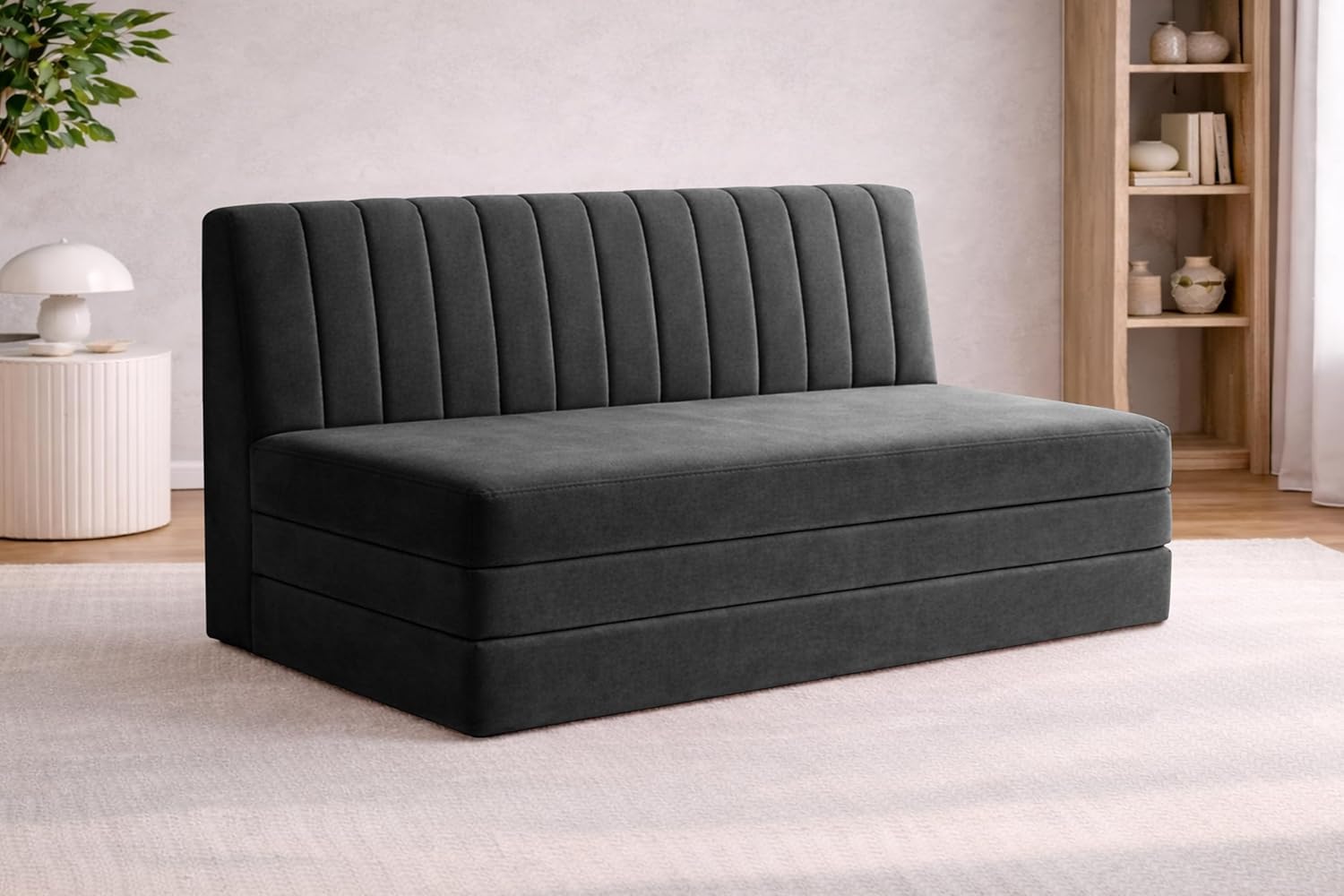 Rosebell 3 Seater Foldable Sofa-Cums-Bed | Three-in-1 Convertible Couch with | Modern Fabric Sofa for Living Room, Bedroom & Office-Black