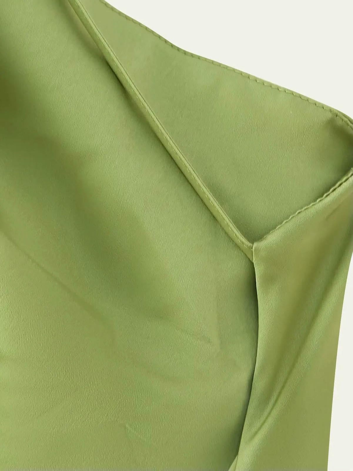 Vestito Donna Elegante Abiti Lunghi da di High Street Sexy Eleganti con Scollo all'Americana Moda Femminile Maxi Festa in Raso Verde Senza Schienale-Verde-m