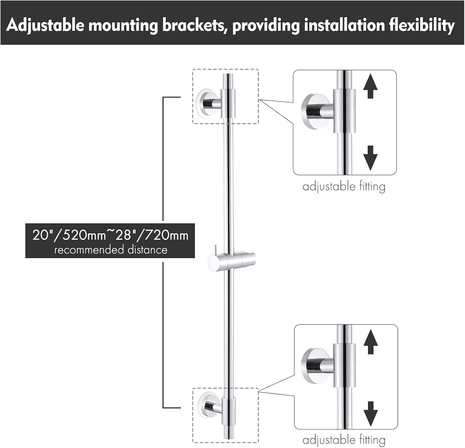 30-Inch Stainless Steel Adjustable Shower Slide Bar