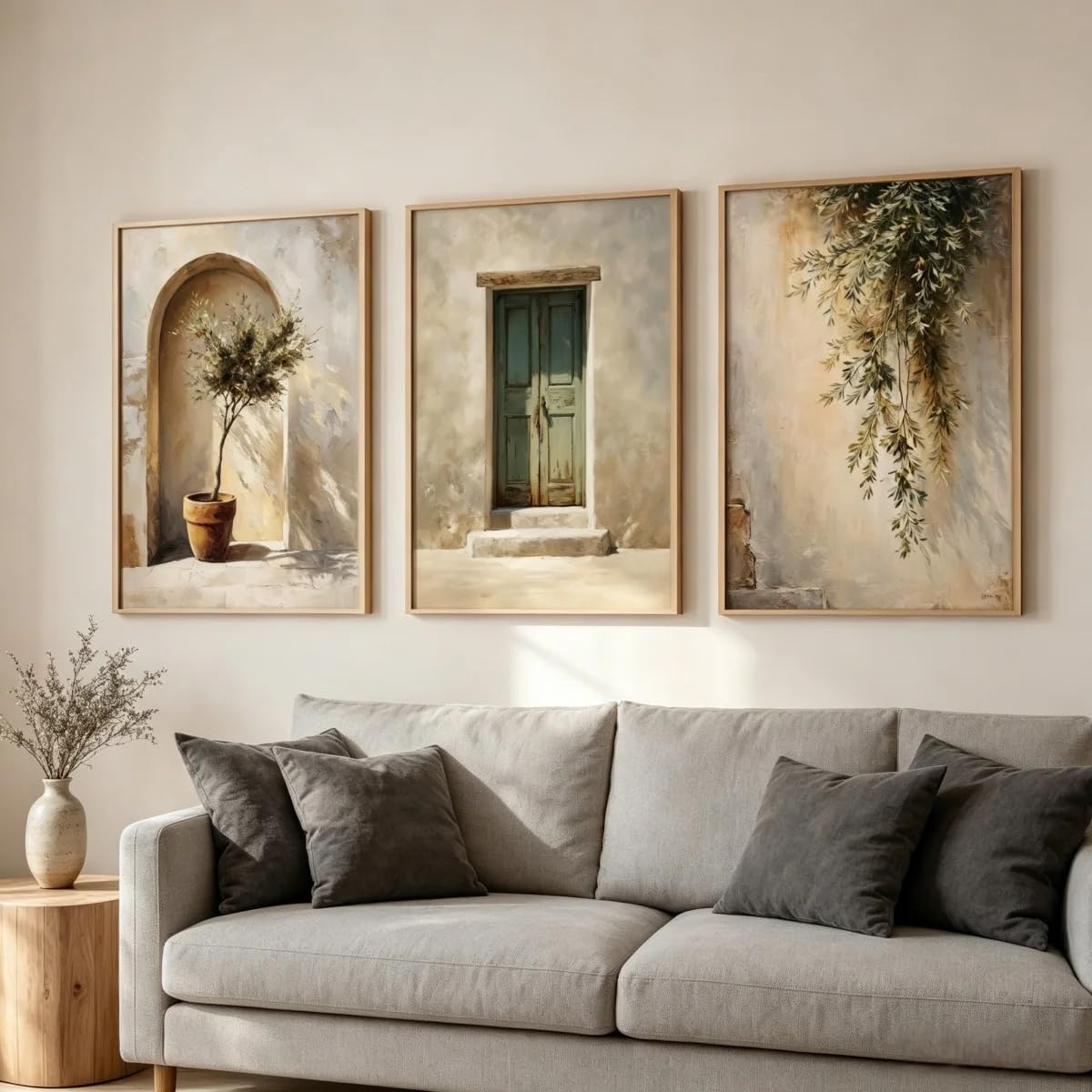 GOSRD Olive Tree Canvas Prints Poster Neutral Beige Rustic Courtyard Wall Art Home Decor(30x50cm-3Pcs)